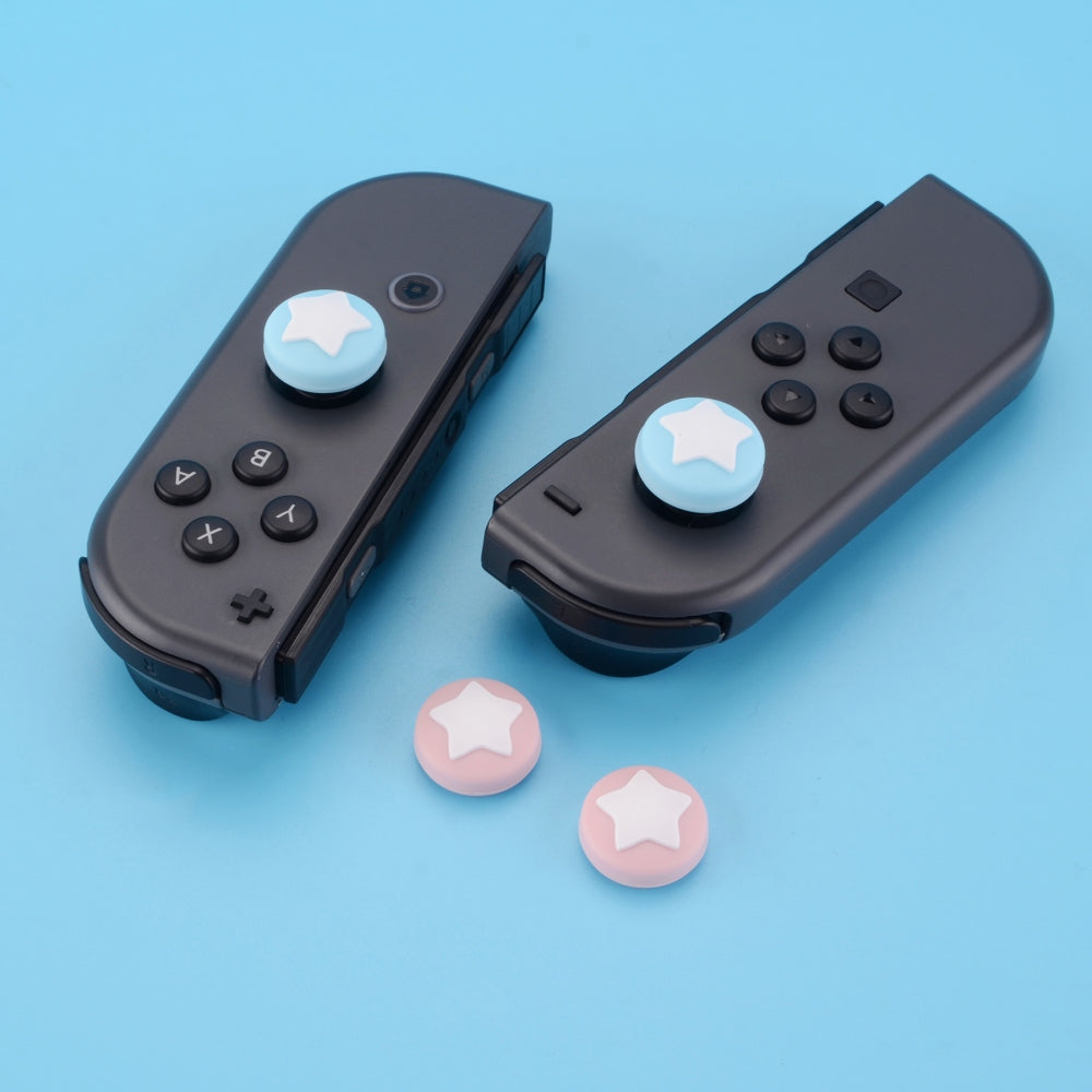 PlayVital Star Design Cute Switch Thumb Grip Caps, Cherry Blossoms & Heaven Blue Joystick Caps for Nintendo Switch Lite, Silicone Analog Cover for Switch OLED Joycon Thumb Stick Grips for Joy-Con Controller - NJM1001 PlayVital