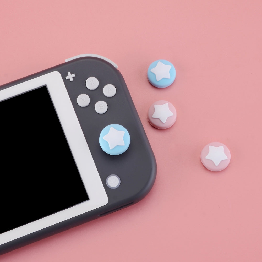 PlayVital Star Design Cute Switch Thumb Grip Caps, Cherry Blossoms & Heaven Blue Joystick Caps for Nintendo Switch Lite, Silicone Analog Cover for Switch OLED Joycon Thumb Stick Grips for Joy-Con Controller - NJM1001 PlayVital