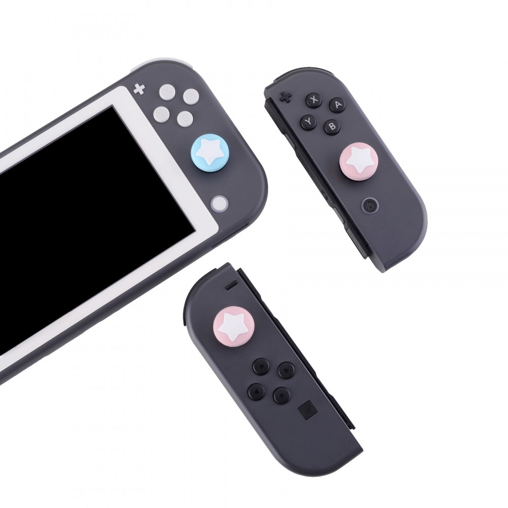 PlayVital Star Design Cute Switch Thumb Grip Caps, Cherry Blossoms & Heaven Blue Joystick Caps for Nintendo Switch Lite, Silicone Analog Cover for Switch OLED Joycon Thumb Stick Grips for Joy-Con Controller - NJM1001 PlayVital