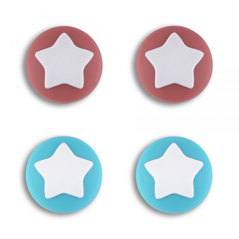 PlayVital Star Design Cute Switch Thumb Grip Caps, Bondi Blue & Indian Red Joystick Caps for Nintendo Switch Lite, Silicone Analog Cover for Switch OLED Joycon Thumb Stick Grips for Joy-Con Controller - NJM1010 PlayVital