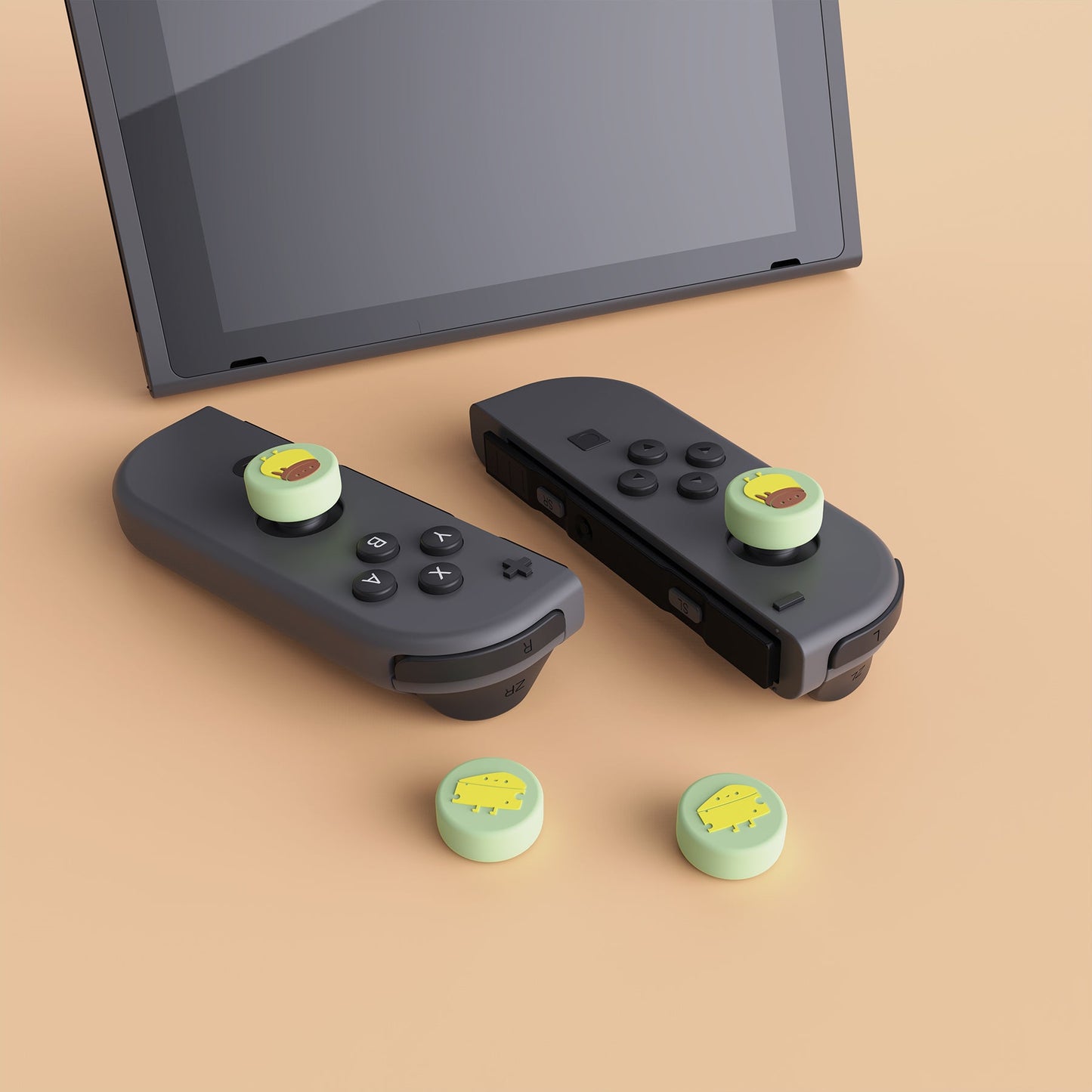 PlayVital Cheese & Pudding Cute Switch Thumb Grip Caps, Joystick Caps for Nintendo Switch Lite, Silicone Analog Cover Thumbstick Grips for Switch OLED Joycon - Matcha Green - NJM1102 playvital