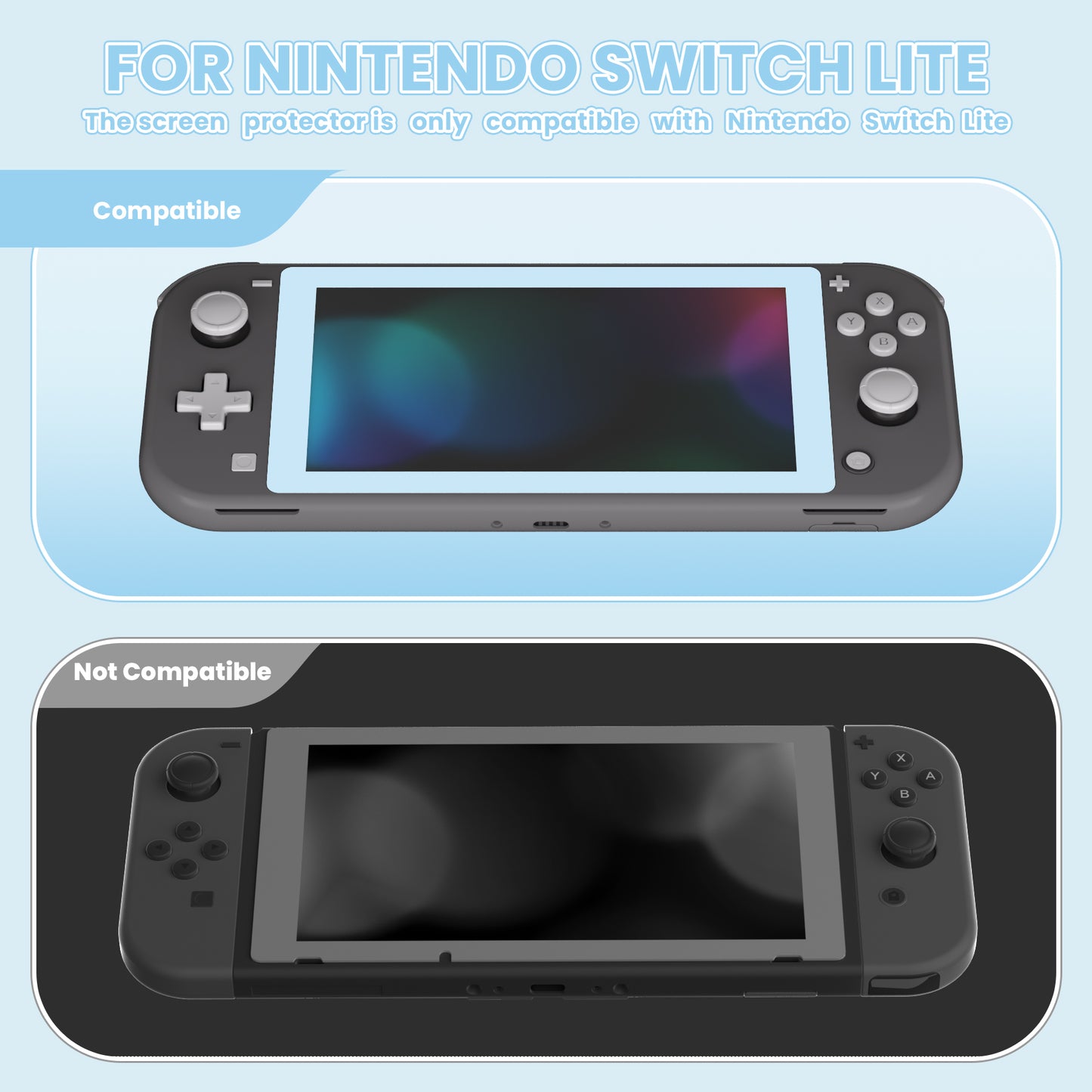 PlayVital 透明 HD クリアセーバー保護フィルム 2 枚パック 強化ガラススクリーンプロテクター Nintendo Switch Lite 用【ミルキーブルー】