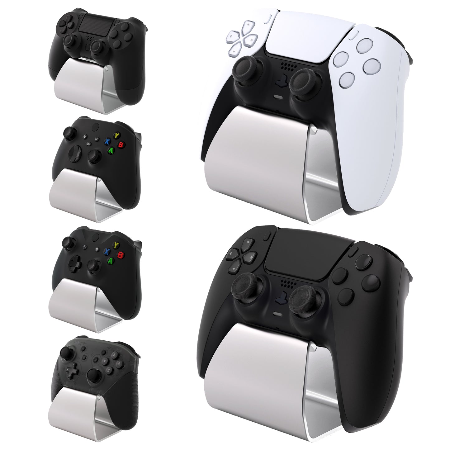 PlayVital 2セット Stand-AL ユニバーサルメタルゲームコントローラースタンド PS5 & PS4 & Xbox Series X/S & Xbox One & Switch Pro 対応アルミニウムメタルディスプレイゲームパッドホルダー 【シルバー】