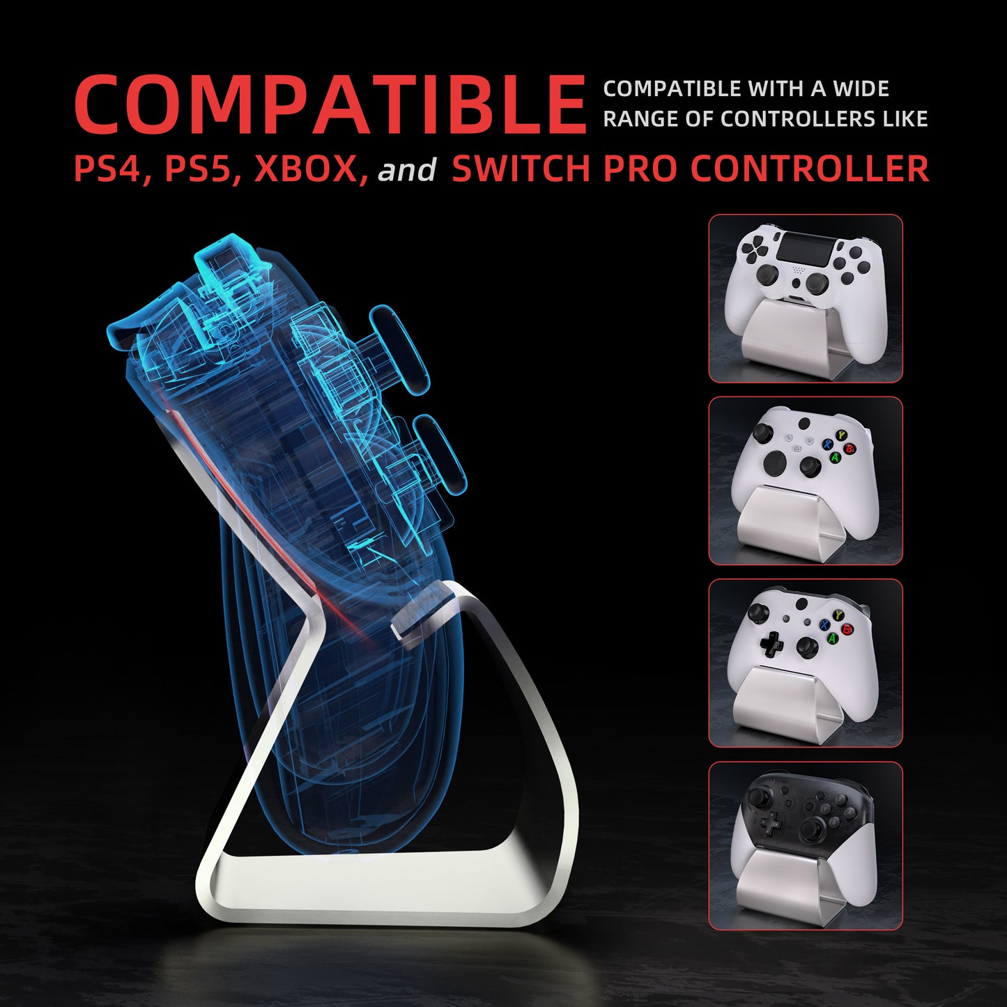 PlayVital 2セット Stand-AL ユニバーサルメタルゲームコントローラースタンド PS5 & PS4 & Xbox Series X/S & Xbox One & Switch Pro 対応アルミニウムメタルディスプレイゲームパッドホルダー 【シルバー】