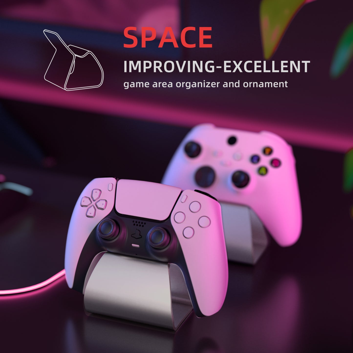 PlayVital 2セット Stand-AL ユニバーサルメタルゲームコントローラースタンド PS5 & PS4 & Xbox Series X/S & Xbox One & Switch Pro 対応アルミニウムメタルディスプレイゲームパッドホルダー 【シルバー】