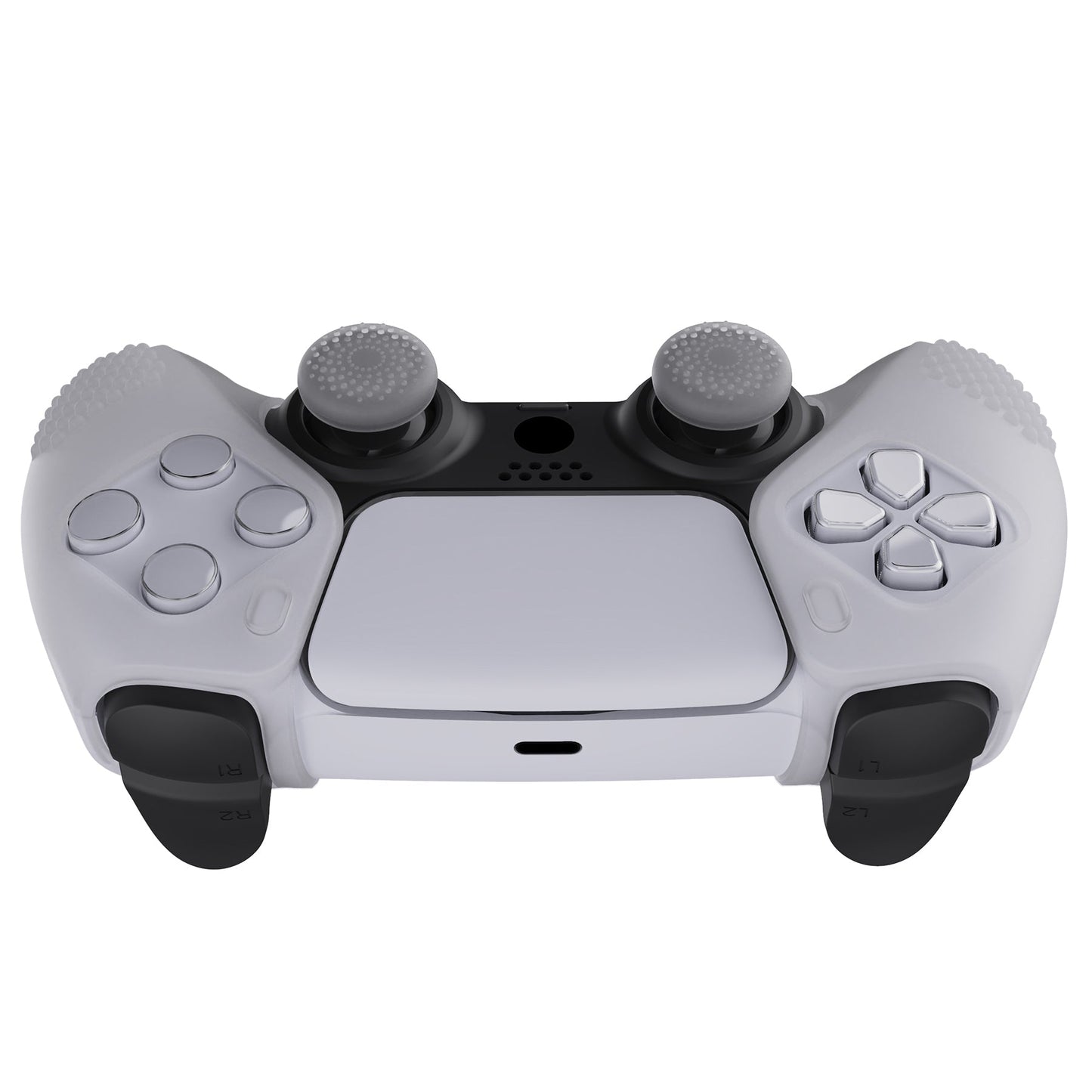 PlayVital 3D Studded Edition Anti-Slip Silicone Cover Skin with Thumb Grip Caps for PS5 Wireless Controller, Compatible with Charging Station - Clear White - TDPF026 PlayVital