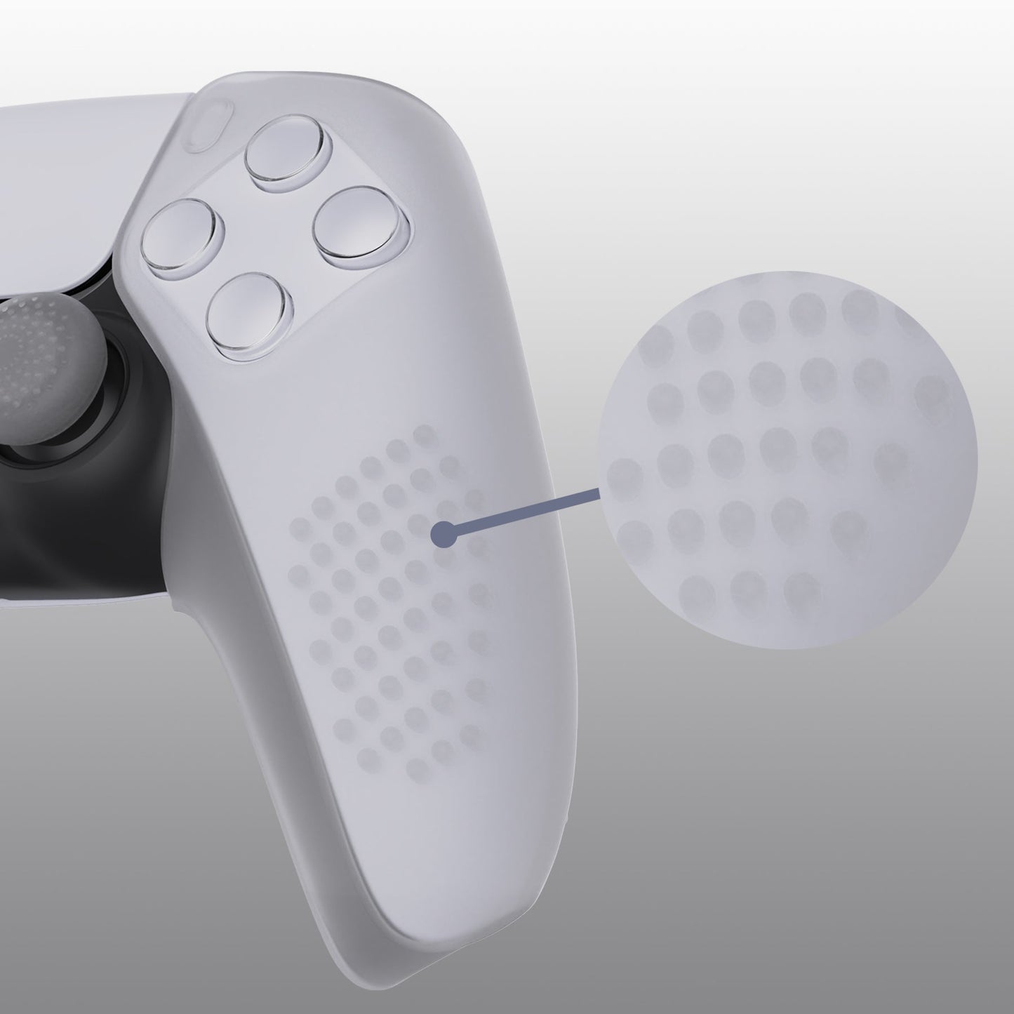 PlayVital 3D Studded Edition Anti-Slip Silicone Cover Skin with Thumb Grip Caps for PS5 Wireless Controller, Compatible with Charging Station - Clear White - TDPF026 PlayVital
