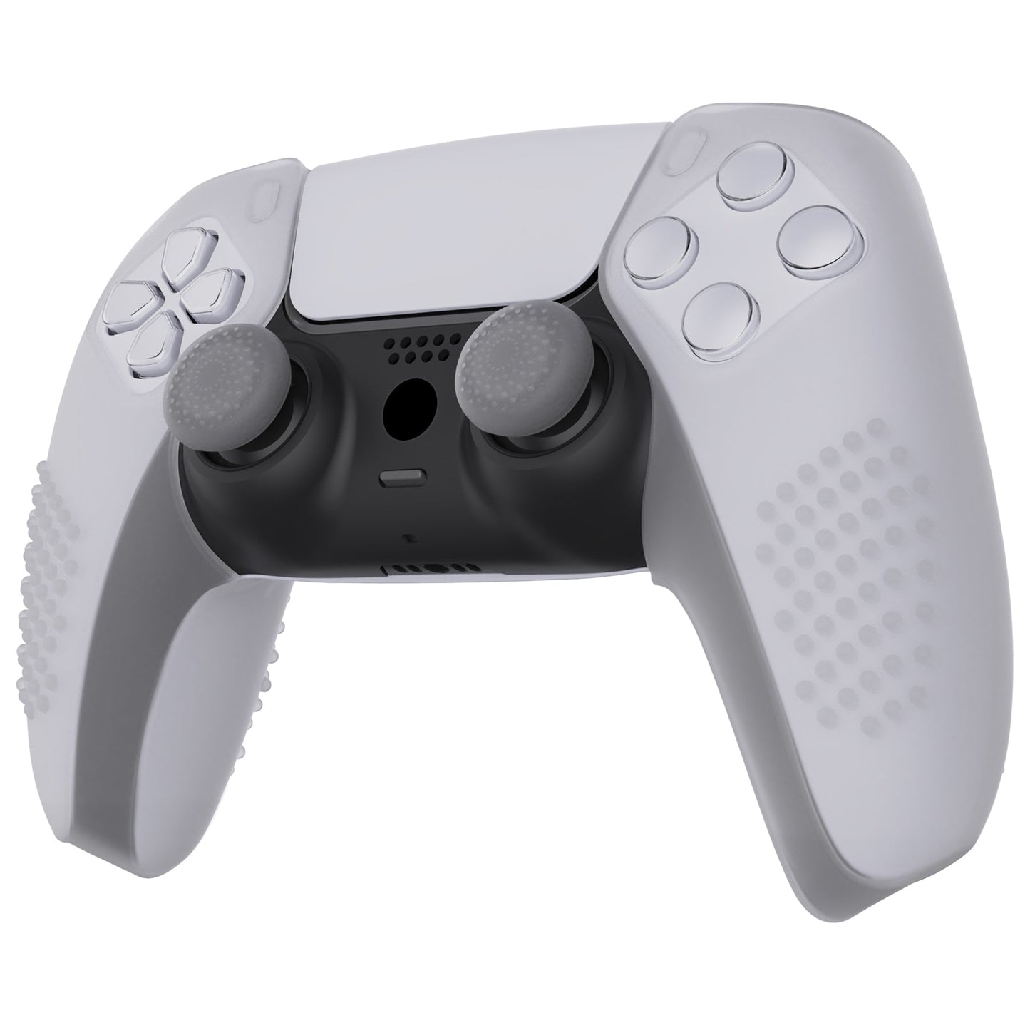 PlayVital 3D Studded Edition Anti-Slip Silicone Cover Skin with Thumb Grip Caps for PS5 Wireless Controller, Compatible with Charging Station - Clear White - TDPF026 PlayVital