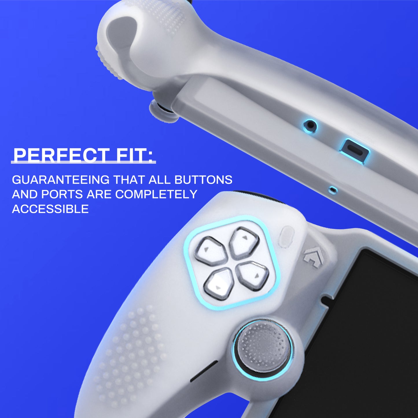 PlayVital 3D スタッドエディション 滑り止めシリコン保護ケース サムグリップ付き PS Portal リモート プレーヤー用【クリア ホワイト】