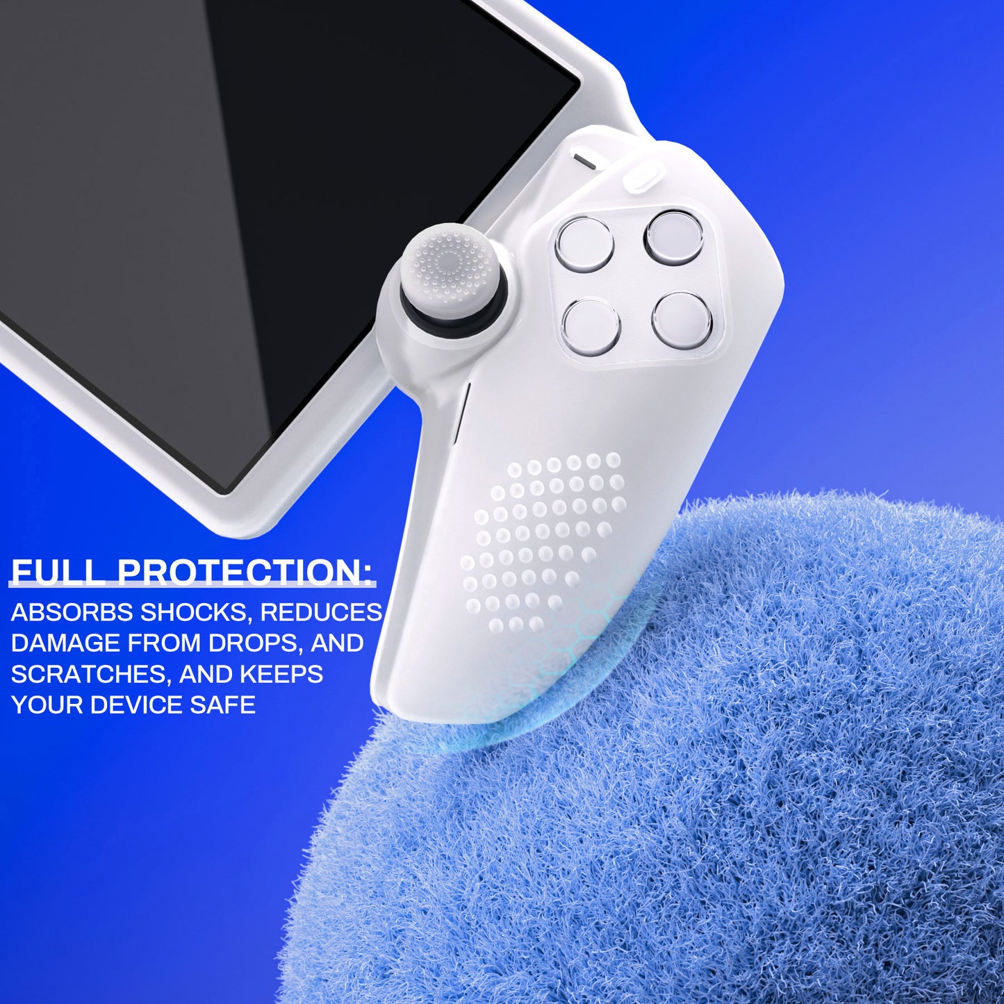 PlayVital 3D スタッドエディション 滑り止めシリコン保護ケース サムグリップ付き PS Portal リモート プレーヤー用【クリア ホワイト】
