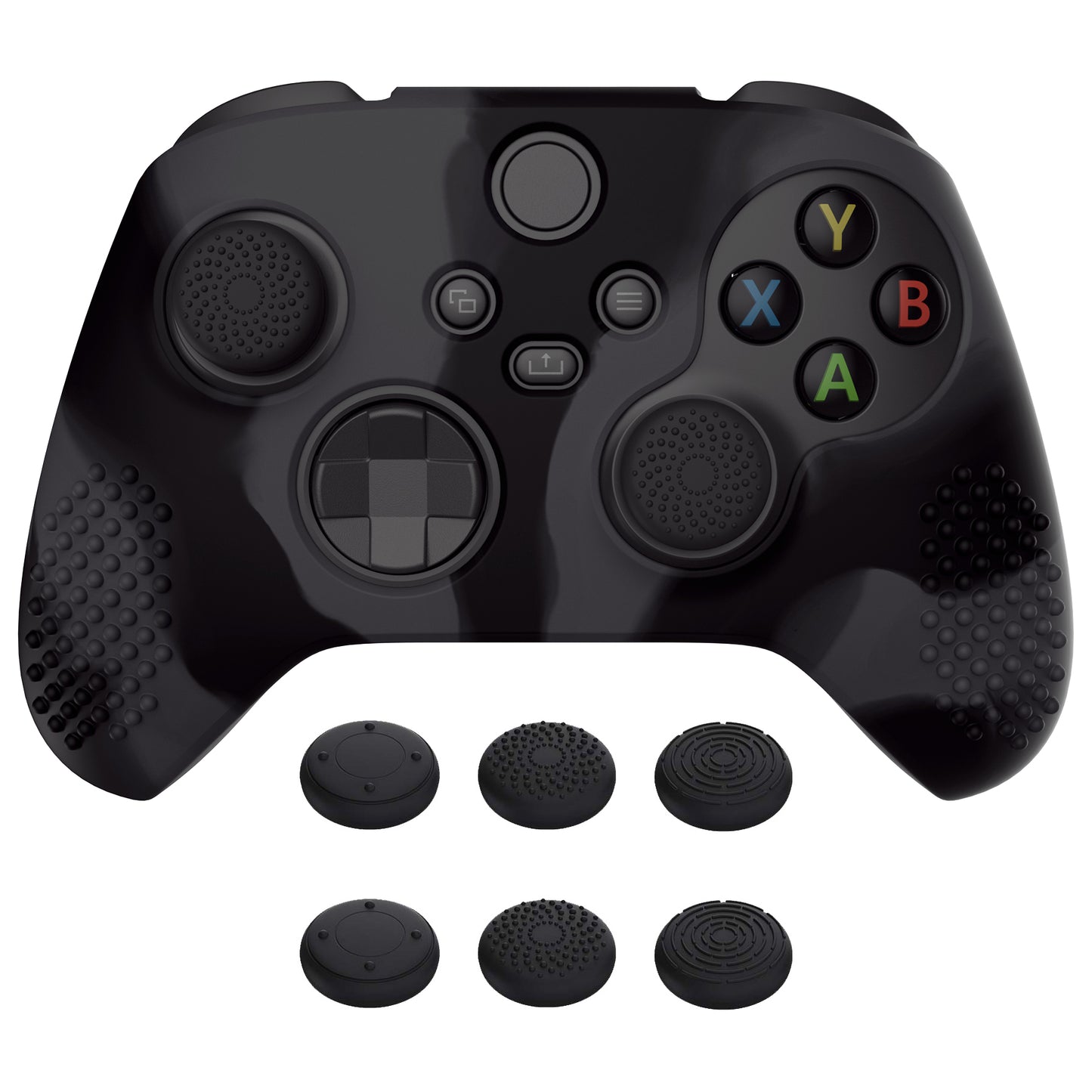 PlayVital 3D スタッドエディション 滑り止めシリコンカバースキン サムグリップキャップ付き Xbox Series X/S コントローラー & Xbox Core ワイヤレスコントローラー用【ダークグレー & ブラック】
