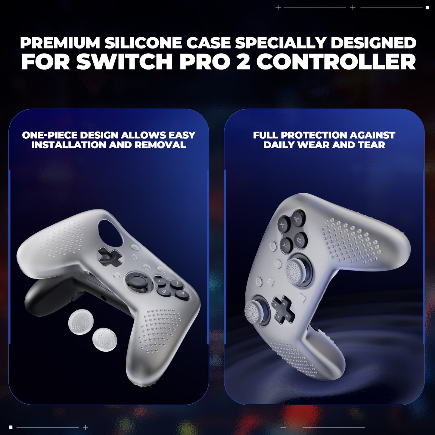 PlayVital 3D スタッズエディション シリコンカバースキン Nintendo Switch 2 Proコントローラー用 背面ボタンキャップ・サムグリップ付き 滑り止めグリッププロテクターケース【クリアホワイト】