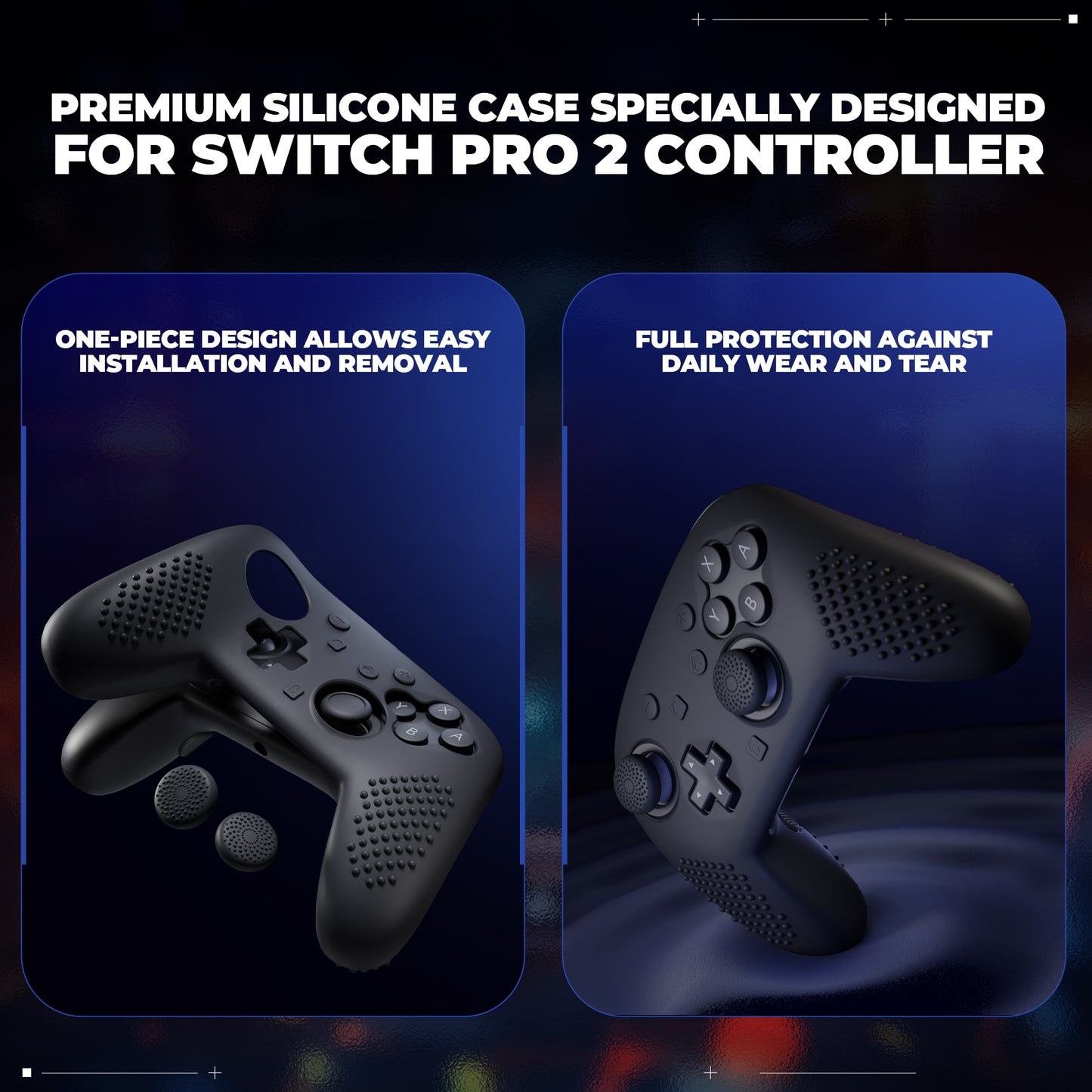 PlayVital 3D スタッズエディション シリコンカバースキン Nintendo Switch 2 Proコントローラー用 背面ボタンキャップ・サムグリップ・ステッカー付き 滑り止めグリッププロテクターケース【ブラック】