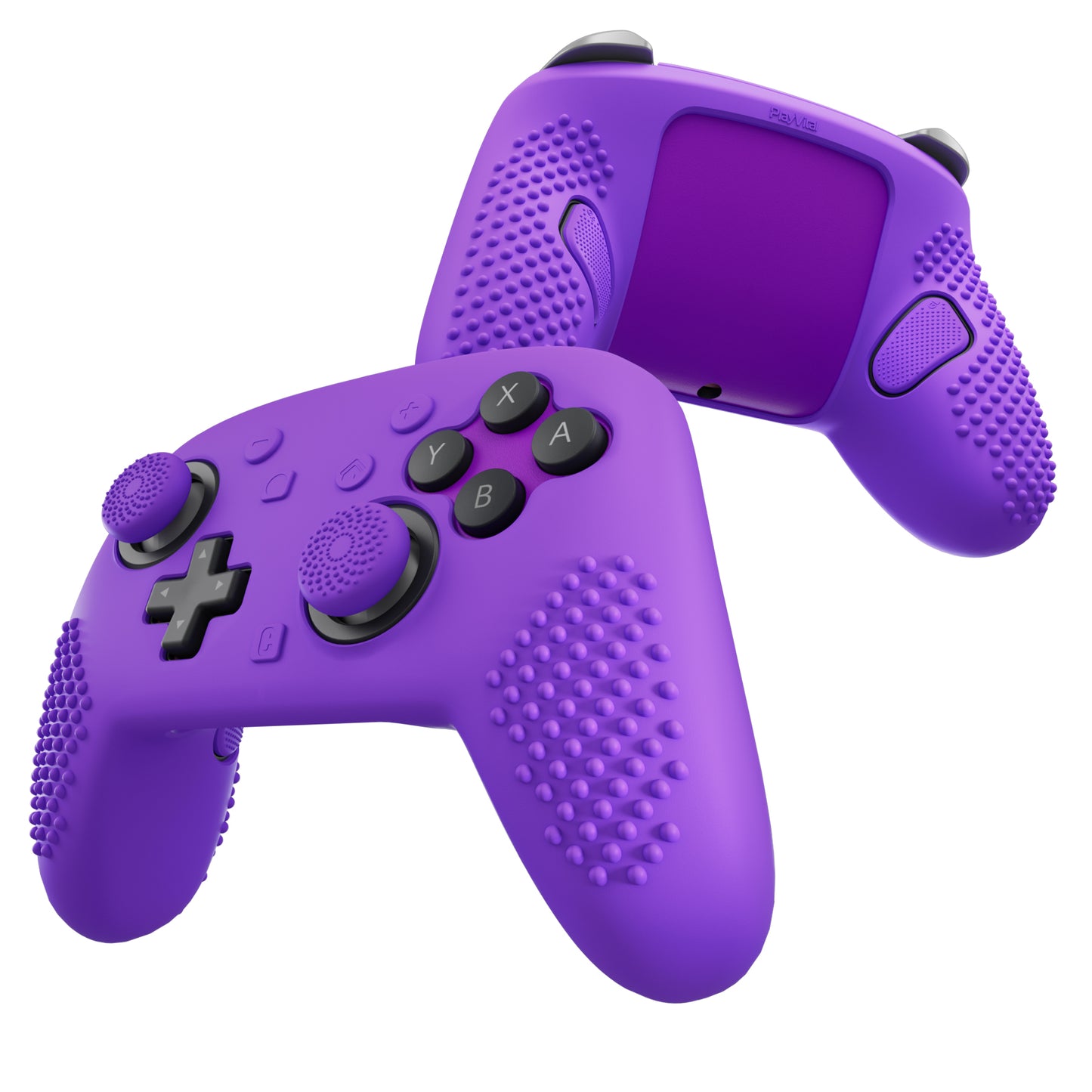 PlayVital 3D スタッズエディション シリコンカバースキン Nintendo Switch 2 Proコントローラー用 背面ボタンキャップ・サムグリップ・ステッカー付き 滑り止めグリッププロテクターケース【パープル】