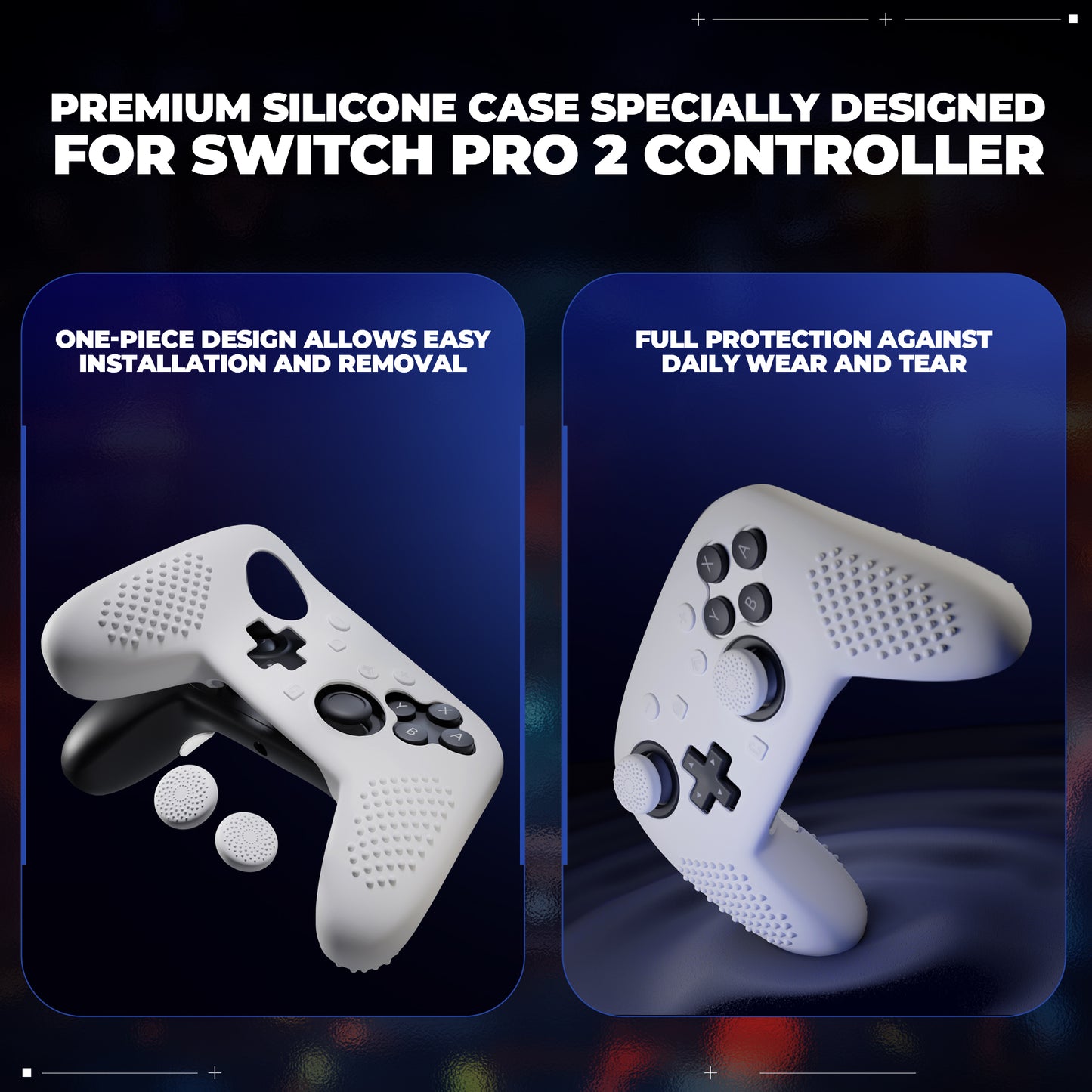 PlayVital 3D スタッズエディション シリコンカバースキン Nintendo Switch 2 Proコントローラー用 背面ボタンキャップ・サムグリップ・ステッカー付き 滑り止めグリッププロテクターケース【ホワイト】