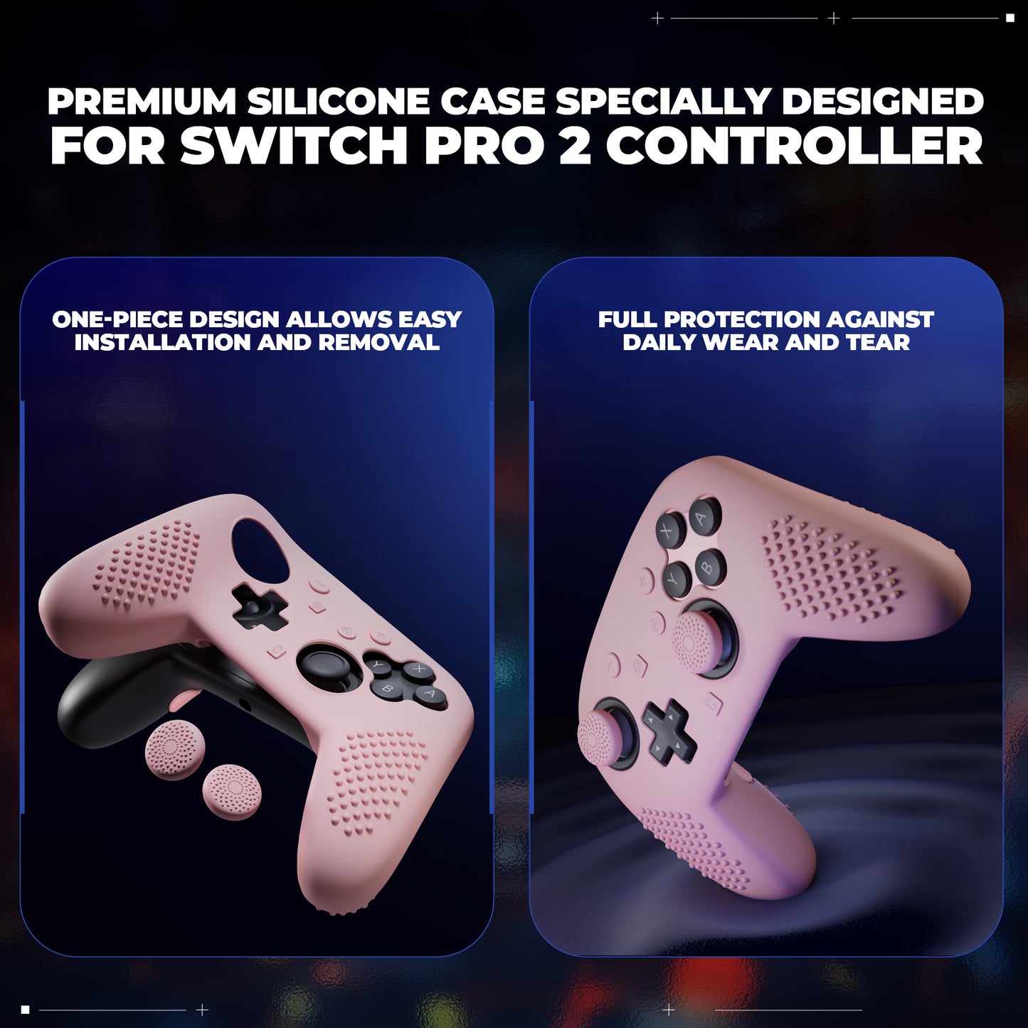 PlayVital 3D スタッズエディション シリコンカバースキン Nintendo Switch 2 Proコントローラー用 背面ボタンキャップ・サムグリップ・ステッカー付き 滑り止めグリッププロテクターケース【桜ピンク】