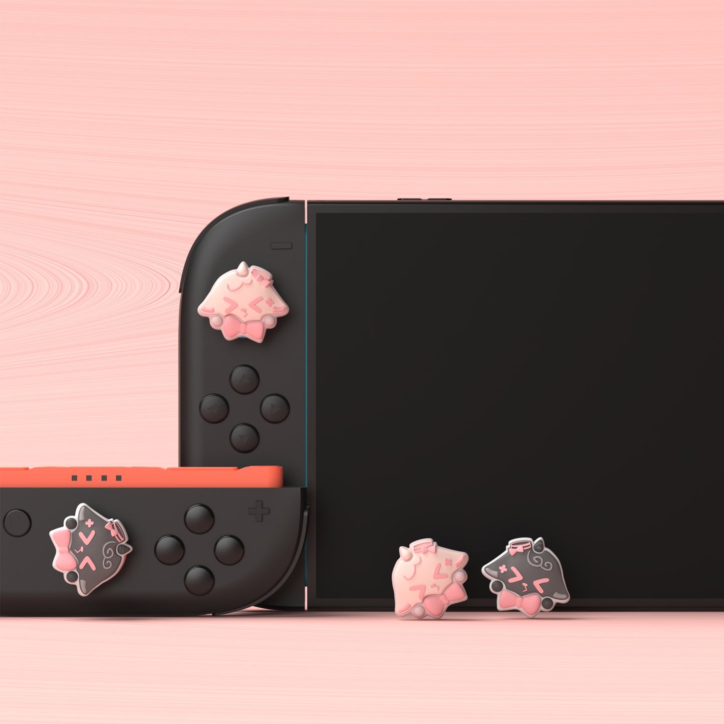 PlayVital Switch 2(2025年新モデル)対応 親指グリップキャップ 4個セット かわいいシリコン製スティックカバー Joycon用 耐久性ある 【ふわリボンひつじ】