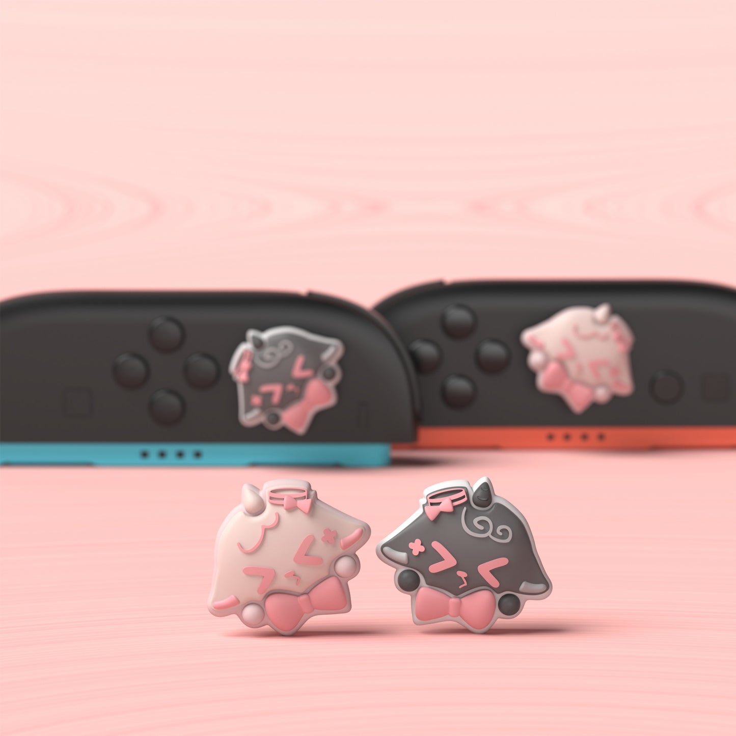 PlayVital Switch 2(2025年新モデル)対応 親指グリップキャップ 4個セット かわいいシリコン製スティックカバー Joycon用 耐久性ある 【ふわリボンひつじ】