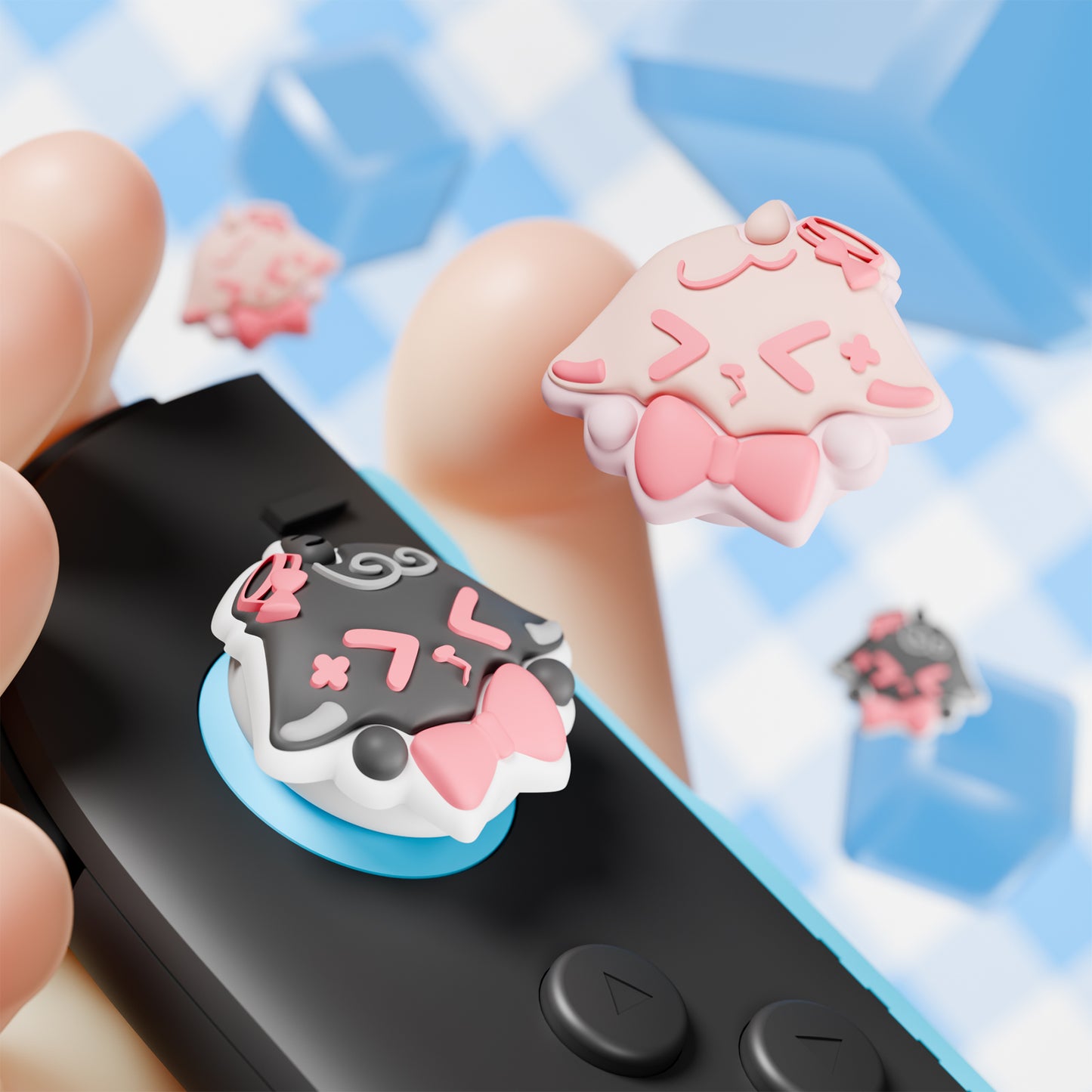 PlayVital Switch 2(2025年新モデル)対応 親指グリップキャップ 4個セット かわいいシリコン製スティックカバー Joycon用 耐久性ある 【ふわリボンひつじ】