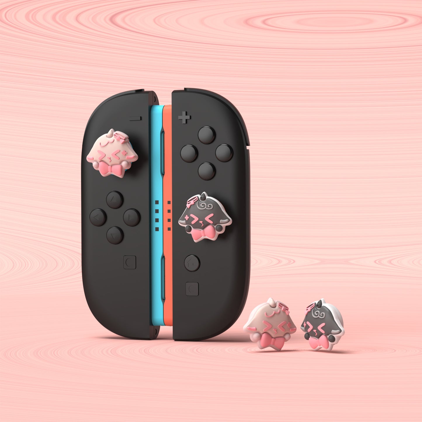PlayVital Switch 2(2025年新モデル)対応 親指グリップキャップ 4個セット かわいいシリコン製スティックカバー Joycon用 耐久性ある 【ふわリボンひつじ】