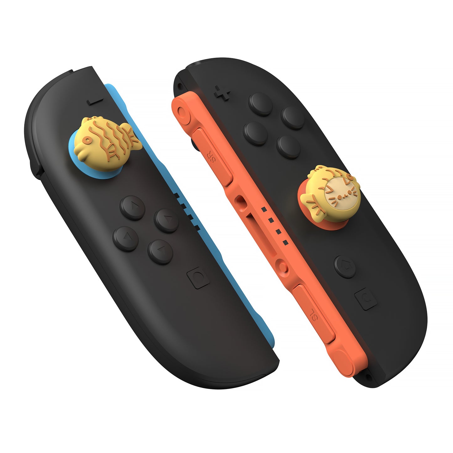 PlayVital Switch 2(2025年新モデル)対応 親指グリップキャップ 4個セット かわいいシリコン製スティックカバー Joycon用 耐久性ある 【鯛焼きや魚の着ぐるみ猫】