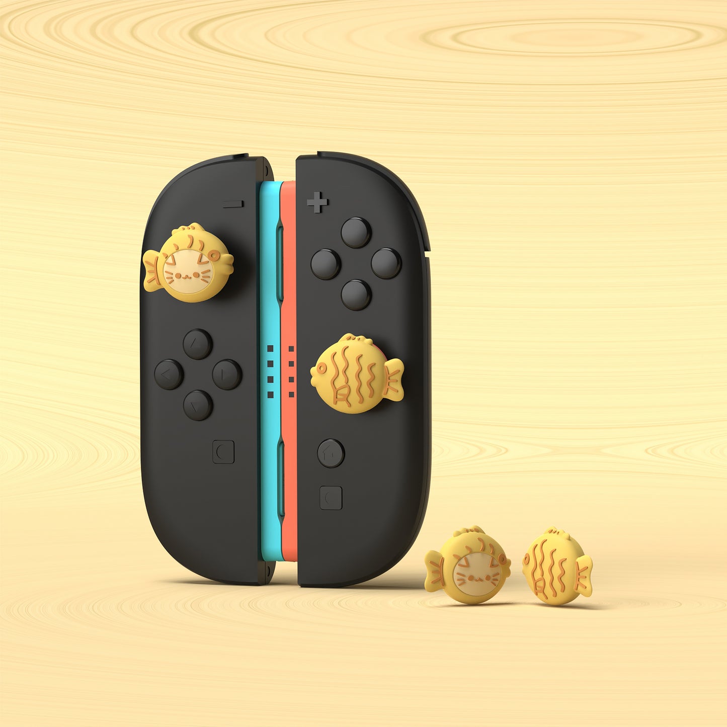 PlayVital Switch 2(2025年新モデル)対応 親指グリップキャップ 4個セット かわいいシリコン製スティックカバー Joycon用 耐久性ある 【鯛焼きや魚の着ぐるみ猫】