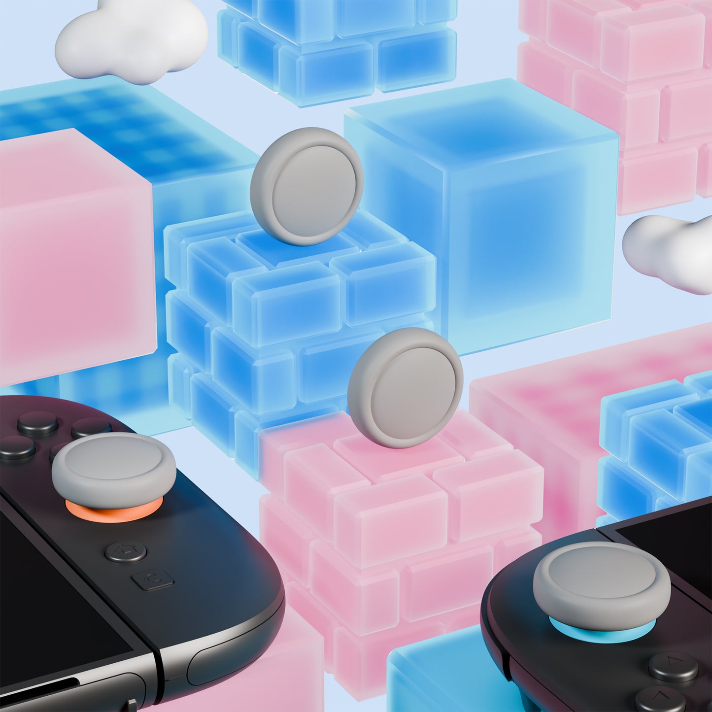 PlayVital 2025年新型Switch 2対応用親指グリップキャップ 4個セットジョイコン対応シリコン素材 快適フィット 滑り止めスティックカバー【グレー】