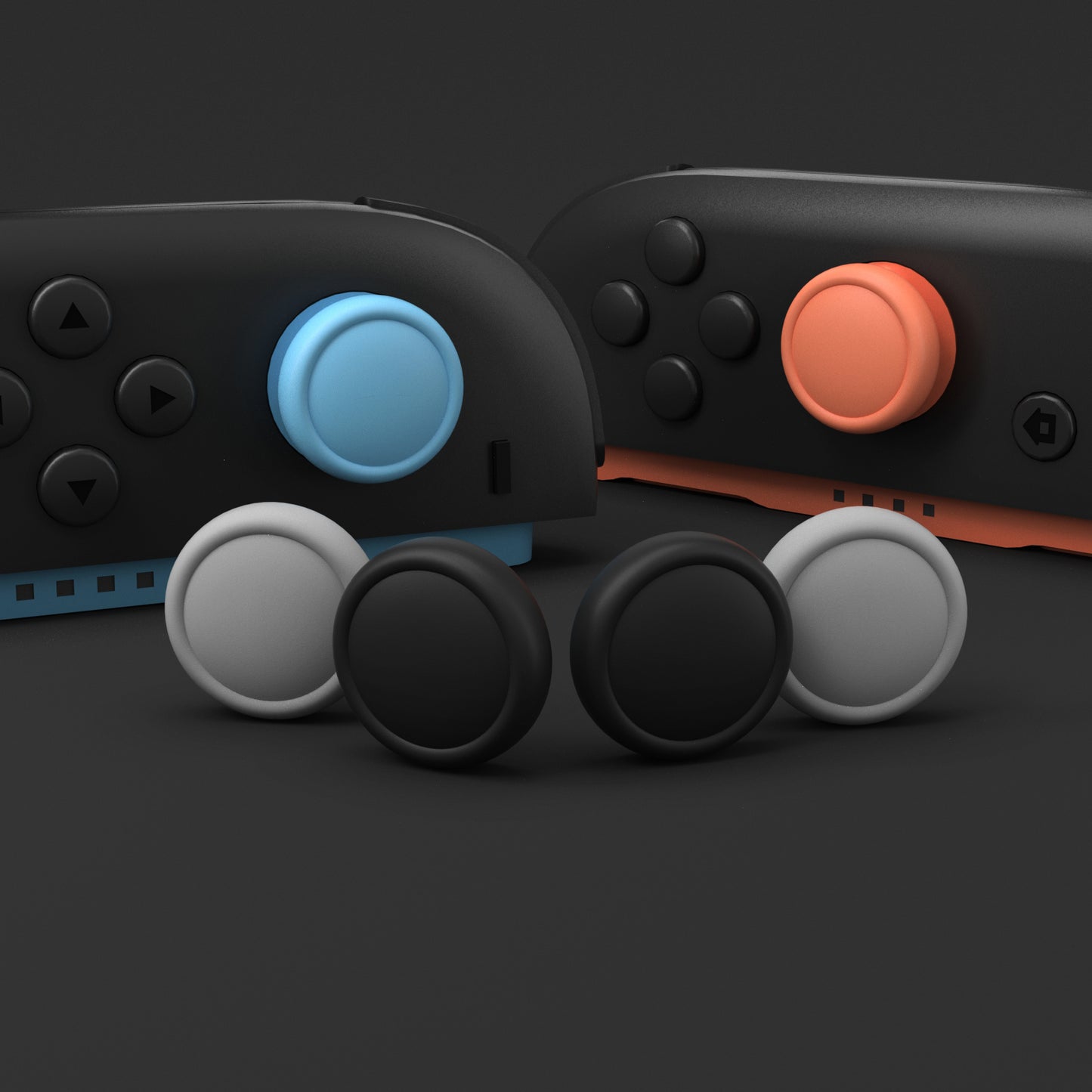 PlayVital 2025年新モデルSwitch 2対応用親指グリップキャップ 8個セット シリコン素材快適なジョイコン対応保護キャップ 滑り止め 【ブラック&グレー&ブルー&オレンジ】