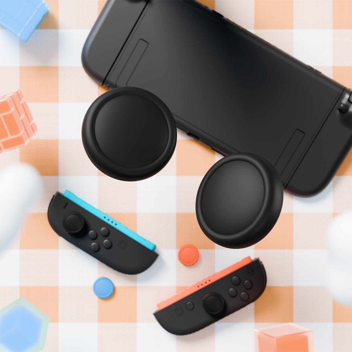 PlayVital 2025年新モデルSwitch 2対応用親指グリップキャップ 8個セット シリコン素材快適なジョイコン対応保護キャップ 滑り止め 【ブラック&グレー&ブルー&オレンジ】