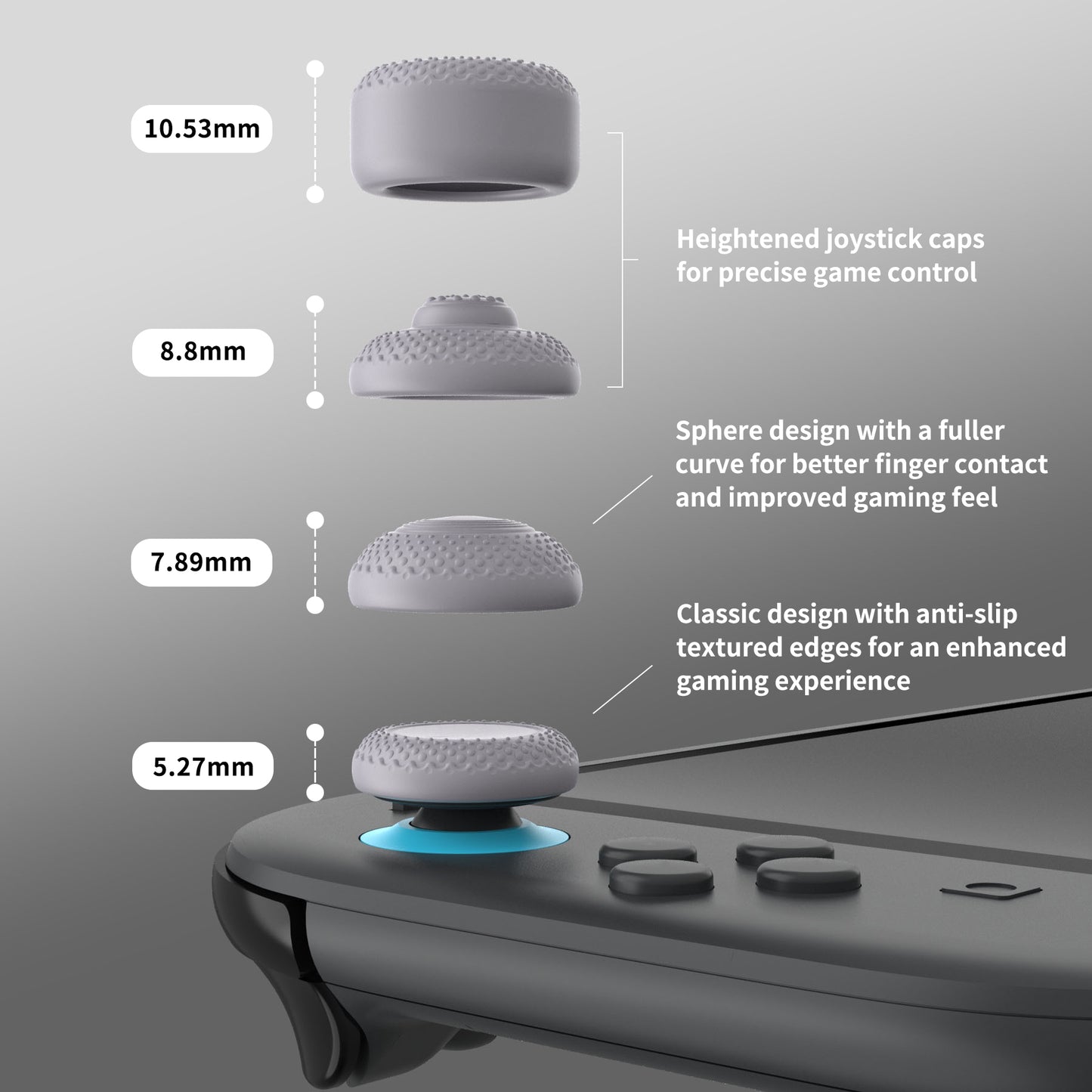PlayVital 2025年新型Switch 2対応用親指グリップキャップ 8個セットプロ仕様 高耐久性 滑り止めスティックカバー Switch 2ジョイコン用エイム精度向上スティックキャップ 【グレー】