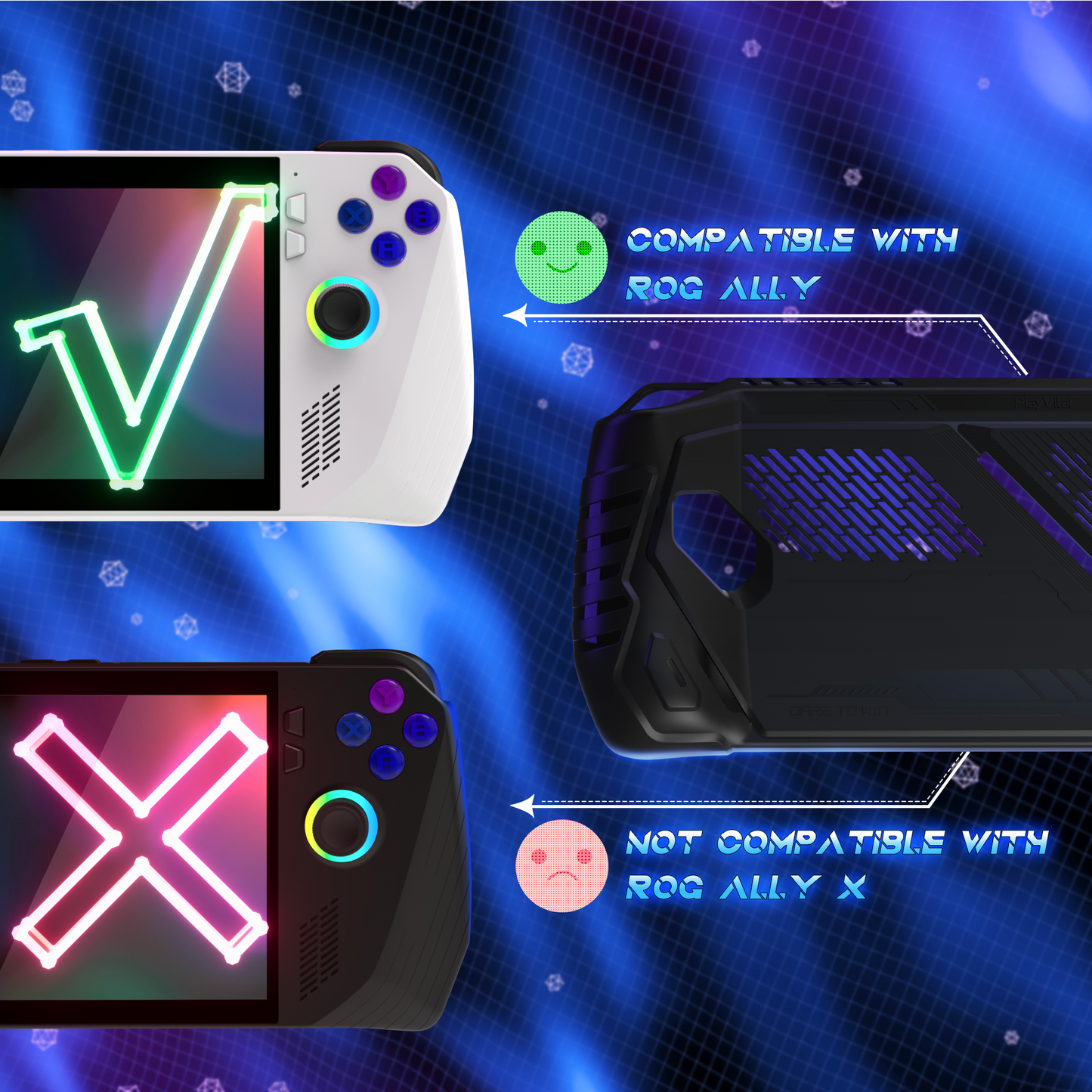 PlayVital ABSOLUTE TPU保護ケース for ROG Ally – ジョイスティックキャップ付き すべり止めグリップカバー【ブラック】
