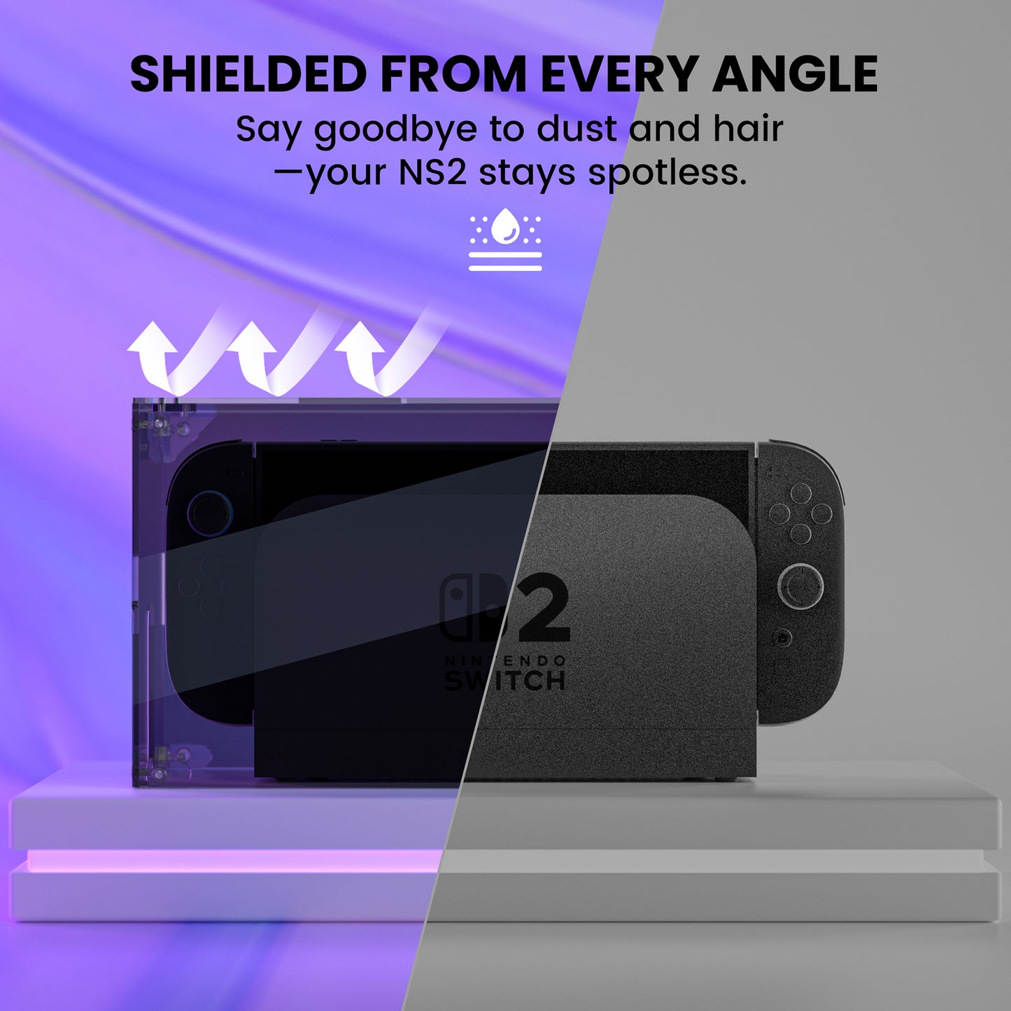 PlayVital ハイクリア アクリル製 保護ボックスケース for Nintendo Switch 2(2025) 組立式 防水 防塵 耐衝撃 スイッチ2本体&ドック対応【クリアブラック】