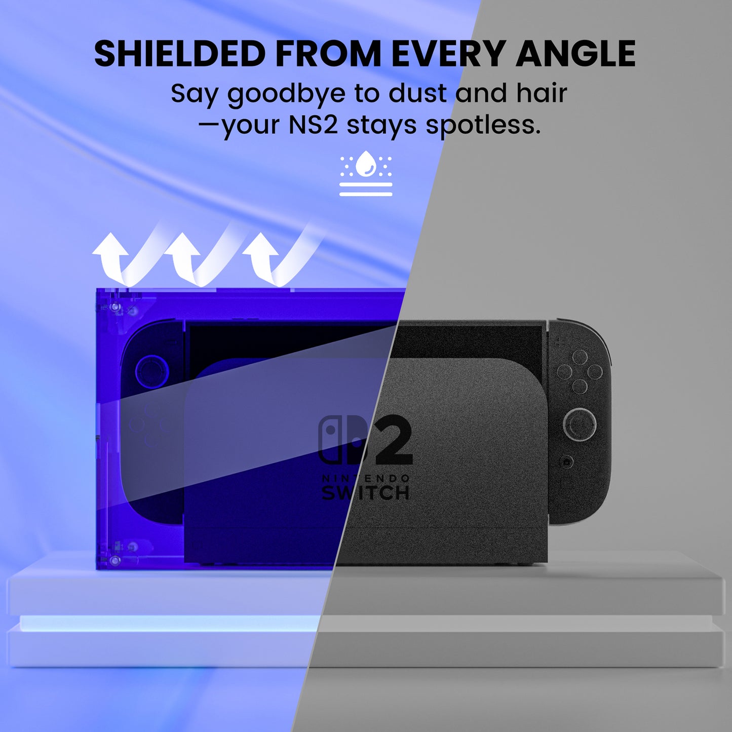 PlayVital ハイクリア アクリル製 保護ボックスケース for Nintendo Switch 2(2025)組立式 防水 防塵 耐衝撃 スイッチ2本体&ドック対応【クリアブルー】