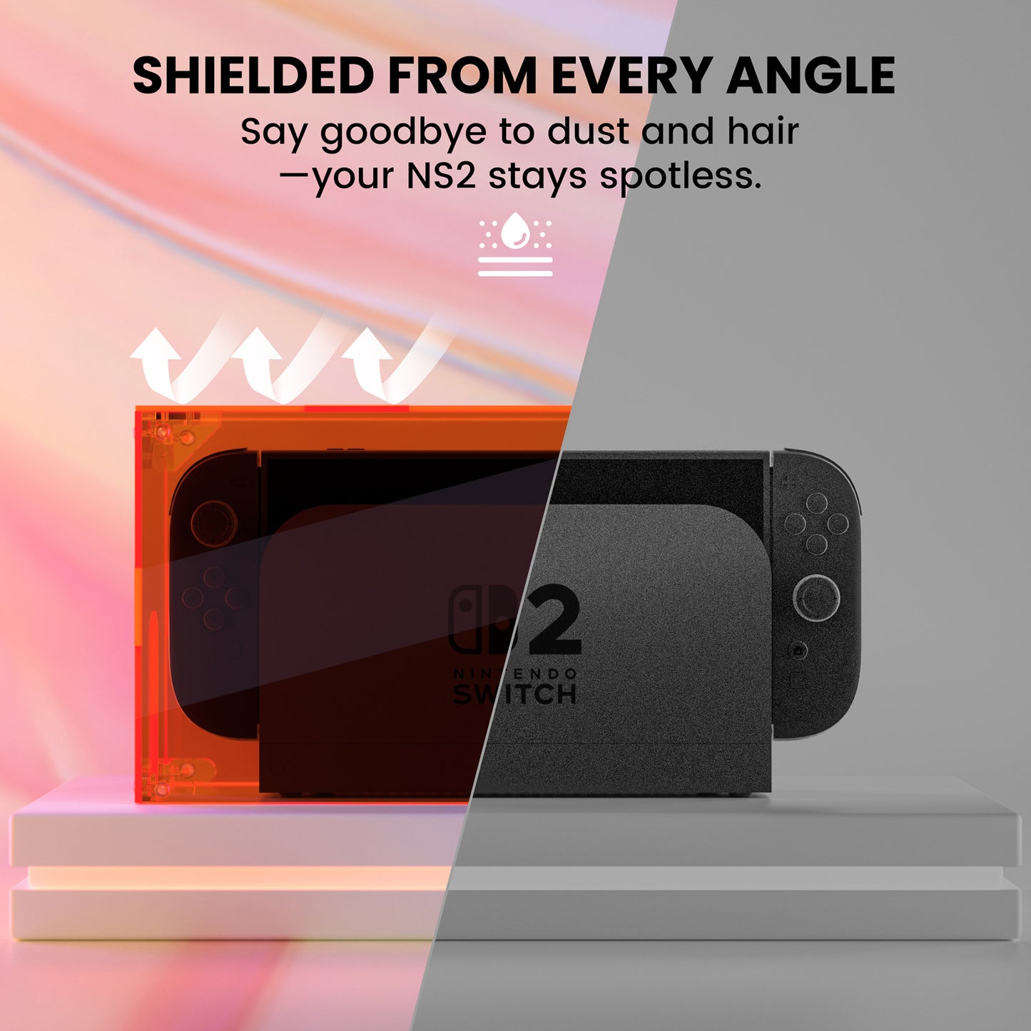 PlayVital ハイクリア アクリル製 保護ボックスケース for Nintendo Switch 2(2025)組立式 防水 防塵 耐衝撃 スイッチ2本体&ドック対応【クリアオレンジ】