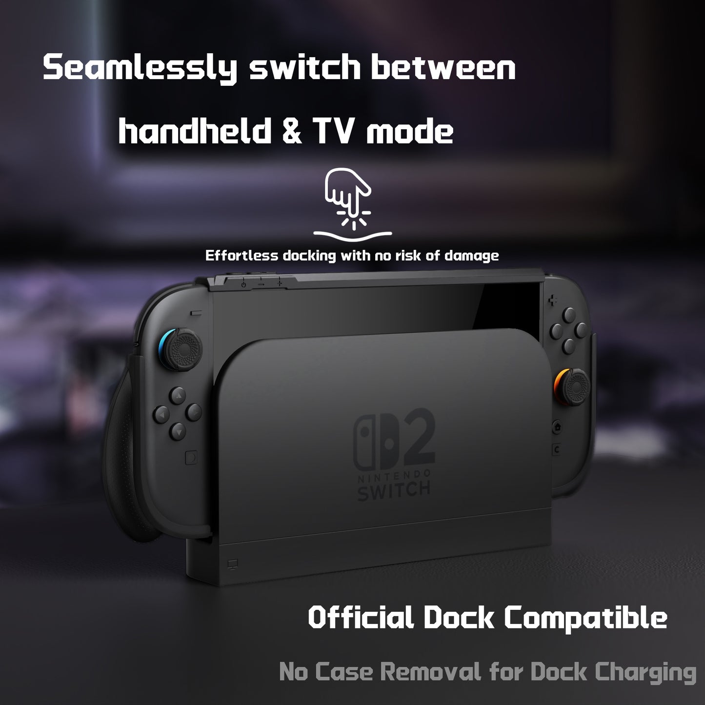 PlayVital BEYOND-GRIP Nintendo Switch 2(2025)対応 交換式グリップ付きTPU保護ケースカバー ドック対応 親指グリップキャップ付き 耐衝撃 人間工学デザイン【ブラック】