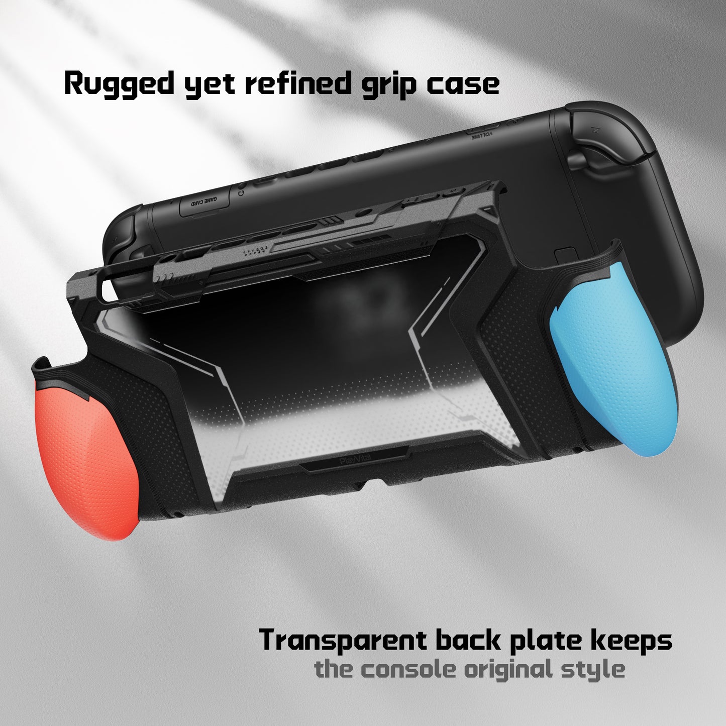 PlayVital BEYOND-GRIP Nintendo Switch 2(2025)対応 交換式グリップ付きTPU保護ケースカバー ドック対応 親指グリップキャップ付き 耐衝撃 人間工学デザイン【ブルー&オレンジ】