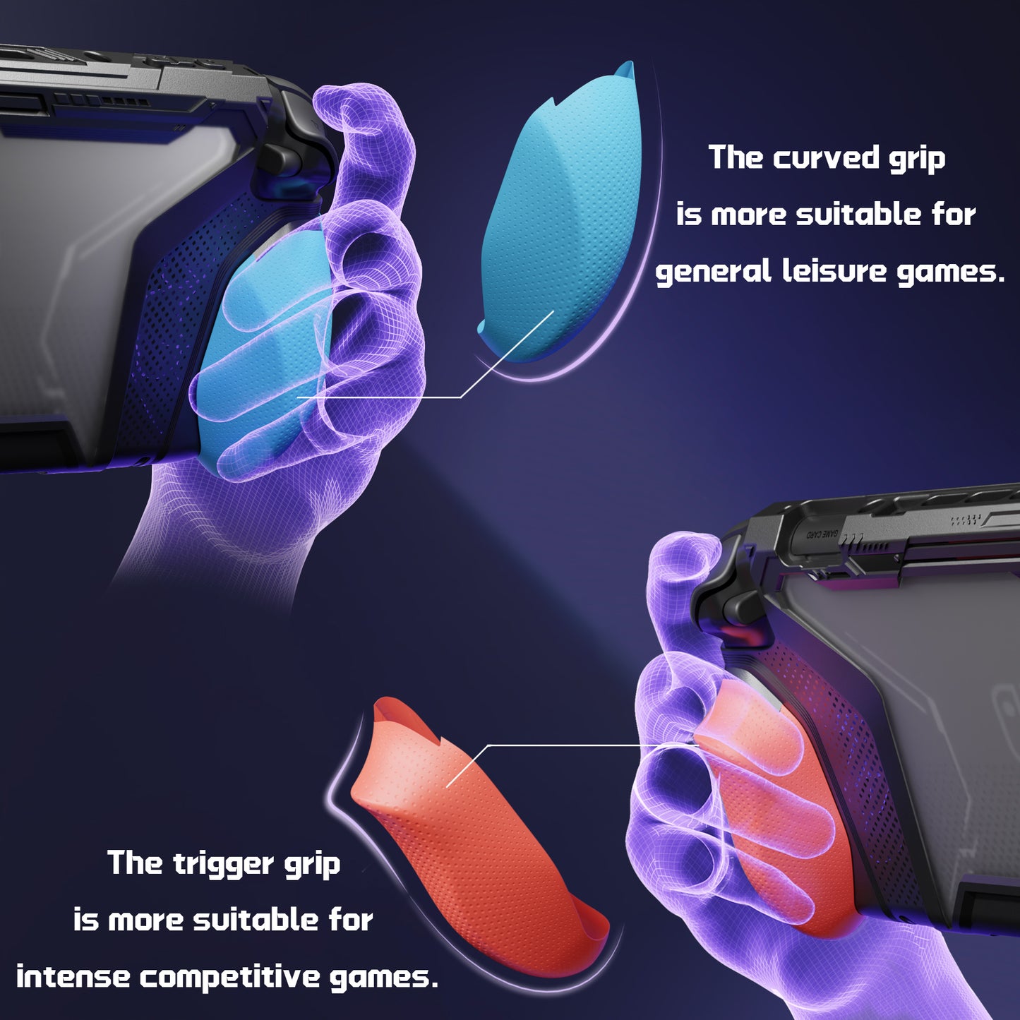 PlayVital BEYOND-GRIP Nintendo Switch 2(2025)対応 交換式グリップ付きTPU保護ケースカバー ドック対応 親指グリップキャップ付き 耐衝撃 人間工学デザイン【ブルー&オレンジ】