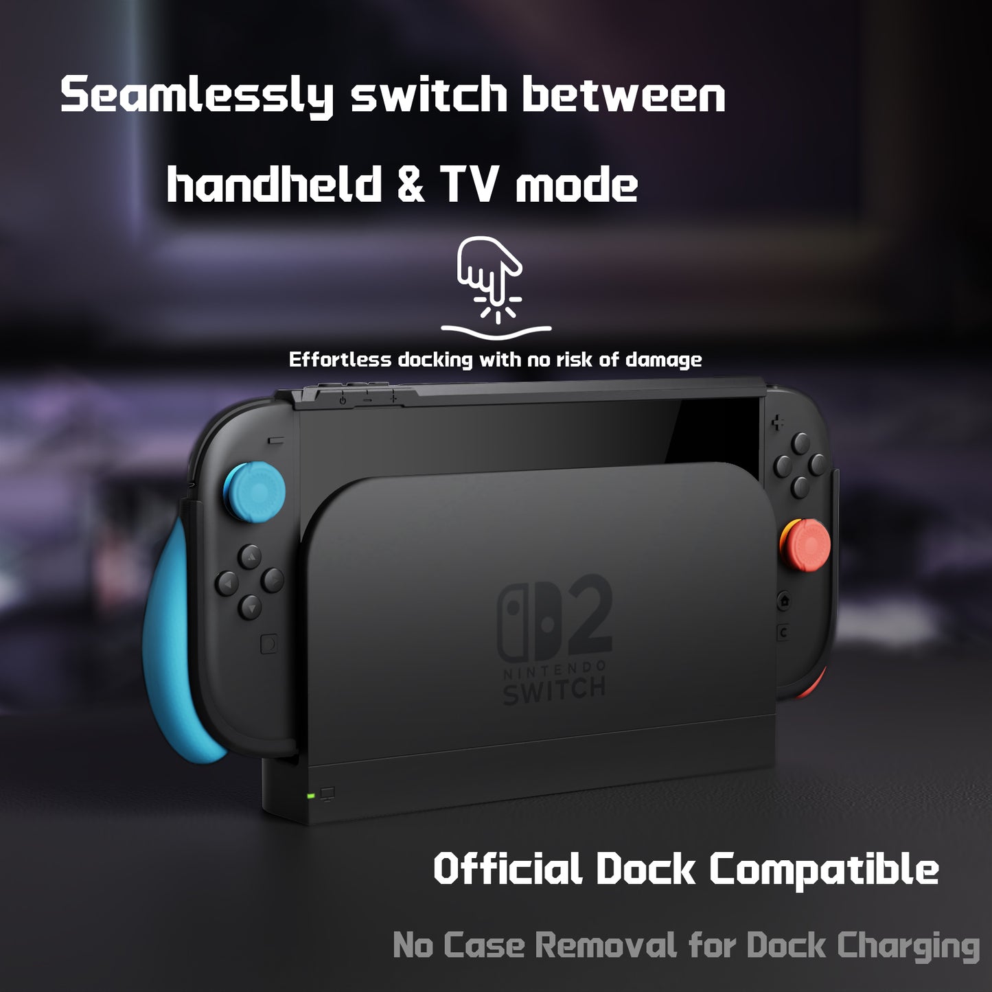 PlayVital BEYOND-GRIP Nintendo Switch 2(2025)対応 交換式グリップ付きTPU保護ケースカバー ドック対応 親指グリップキャップ付き 耐衝撃 人間工学デザイン【ブルー&オレンジ】
