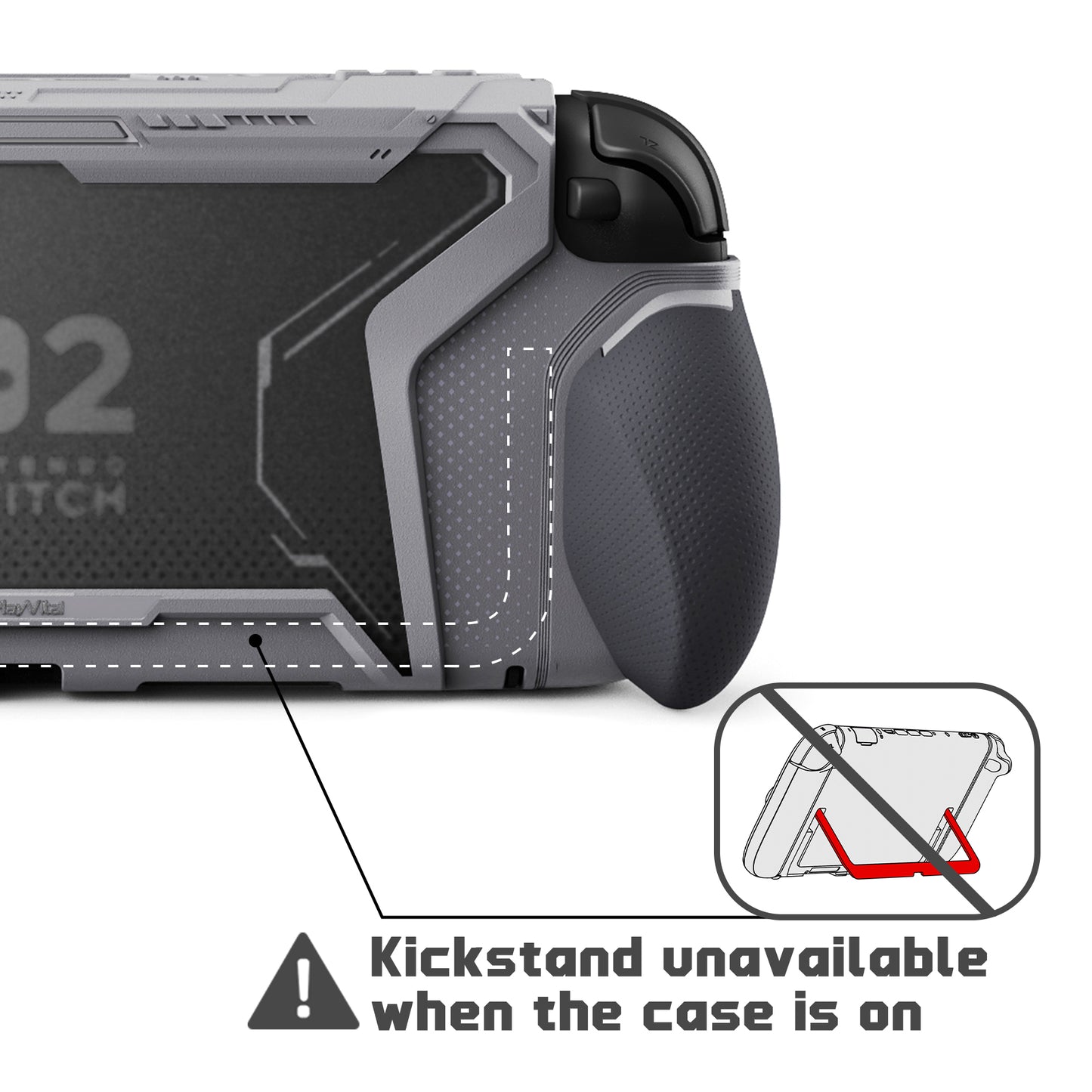 PlayVital BEYOND-GRIP Nintendo Switch 2(2025)対応 交換式グリップ付きTPU保護ケースカバー ドック対応 親指グリップキャップ付き 耐衝撃 人間工学デザイン【グレー】