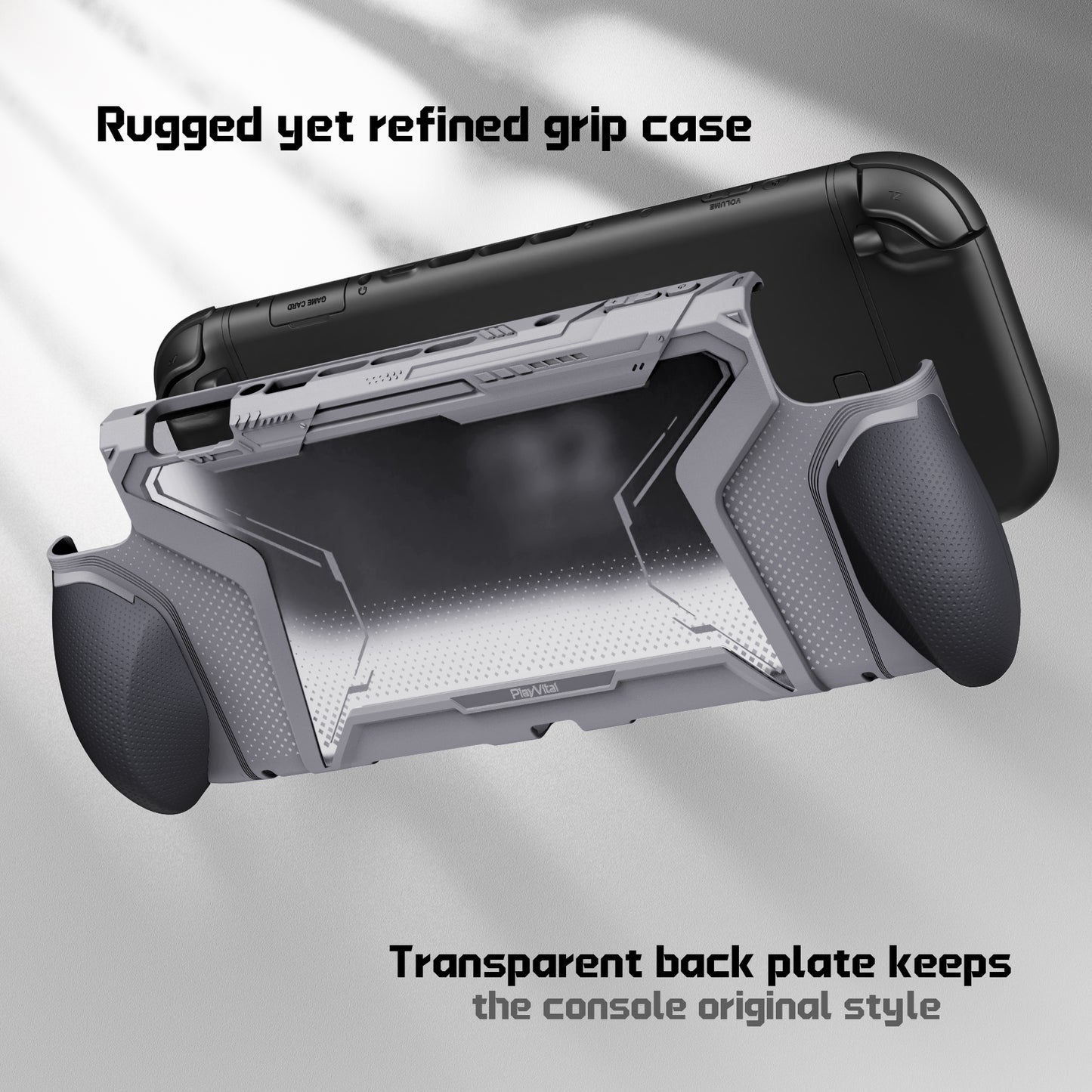 PlayVital BEYOND-GRIP Nintendo Switch 2(2025)対応 交換式グリップ付きTPU保護ケースカバー ドック対応 親指グリップキャップ付き 耐衝撃 人間工学デザイン【グレー】
