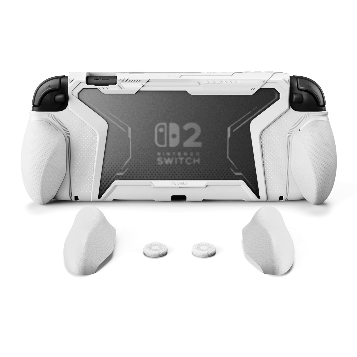 PlayVital BEYOND-GRIP Nintendo Switch 2(2025)対応 交換式グリップ付きTPU保護ケースカバー ドック対応 親指グリップキャップ付き 耐衝撃 人間工学デザイン【ホワイト】
