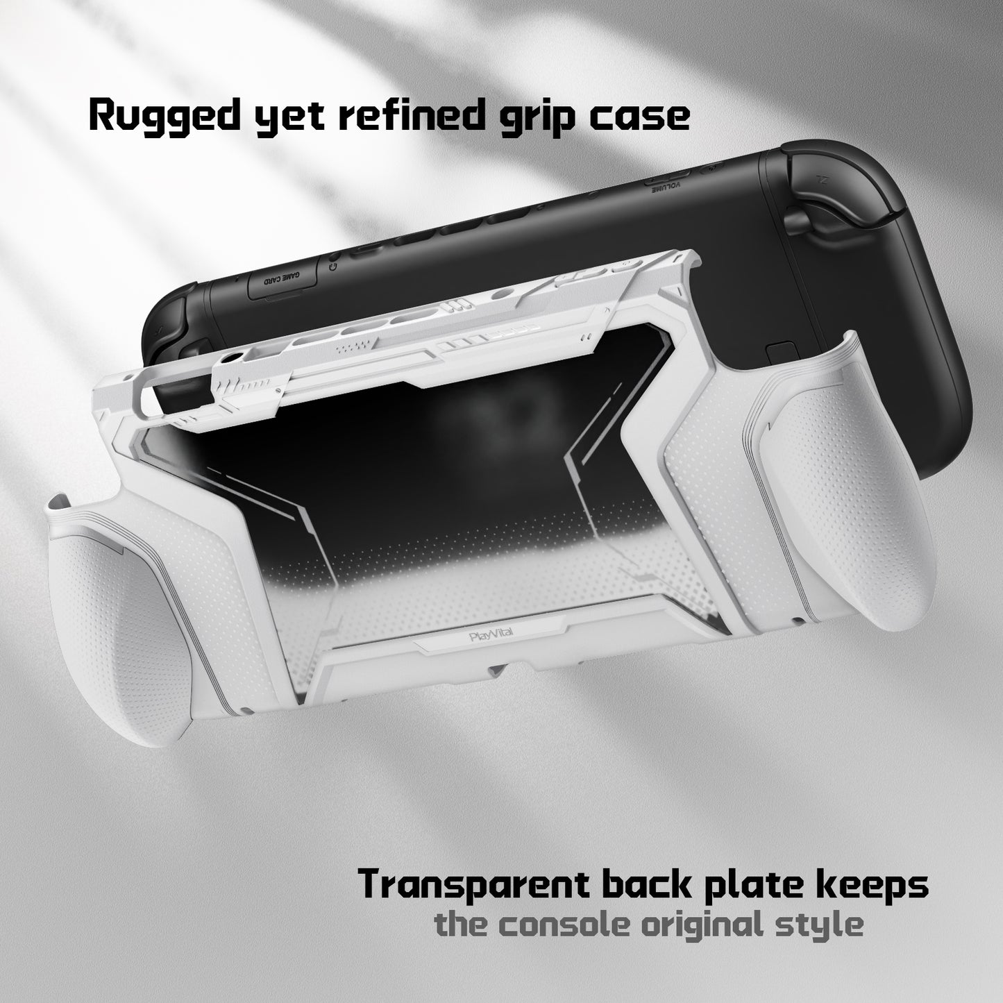 PlayVital BEYOND-GRIP Nintendo Switch 2(2025)対応 交換式グリップ付きTPU保護ケースカバー ドック対応 親指グリップキャップ付き 耐衝撃 人間工学デザイン【ホワイト】