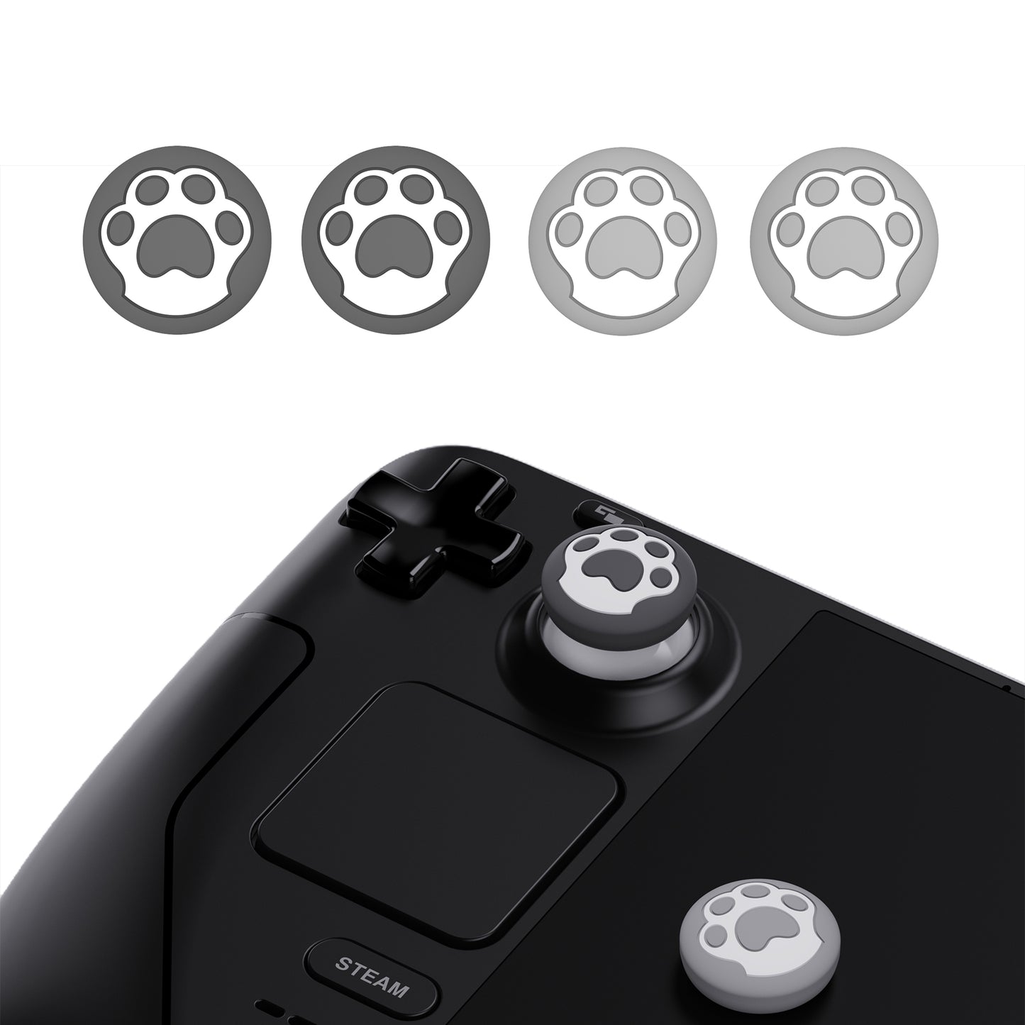 PlayVital Cat Pawデザイン サムグリップキャップ Steam Deck LCD & OLED、PS ポータルリモートプレーヤー用【グレー&ライトグレー】
