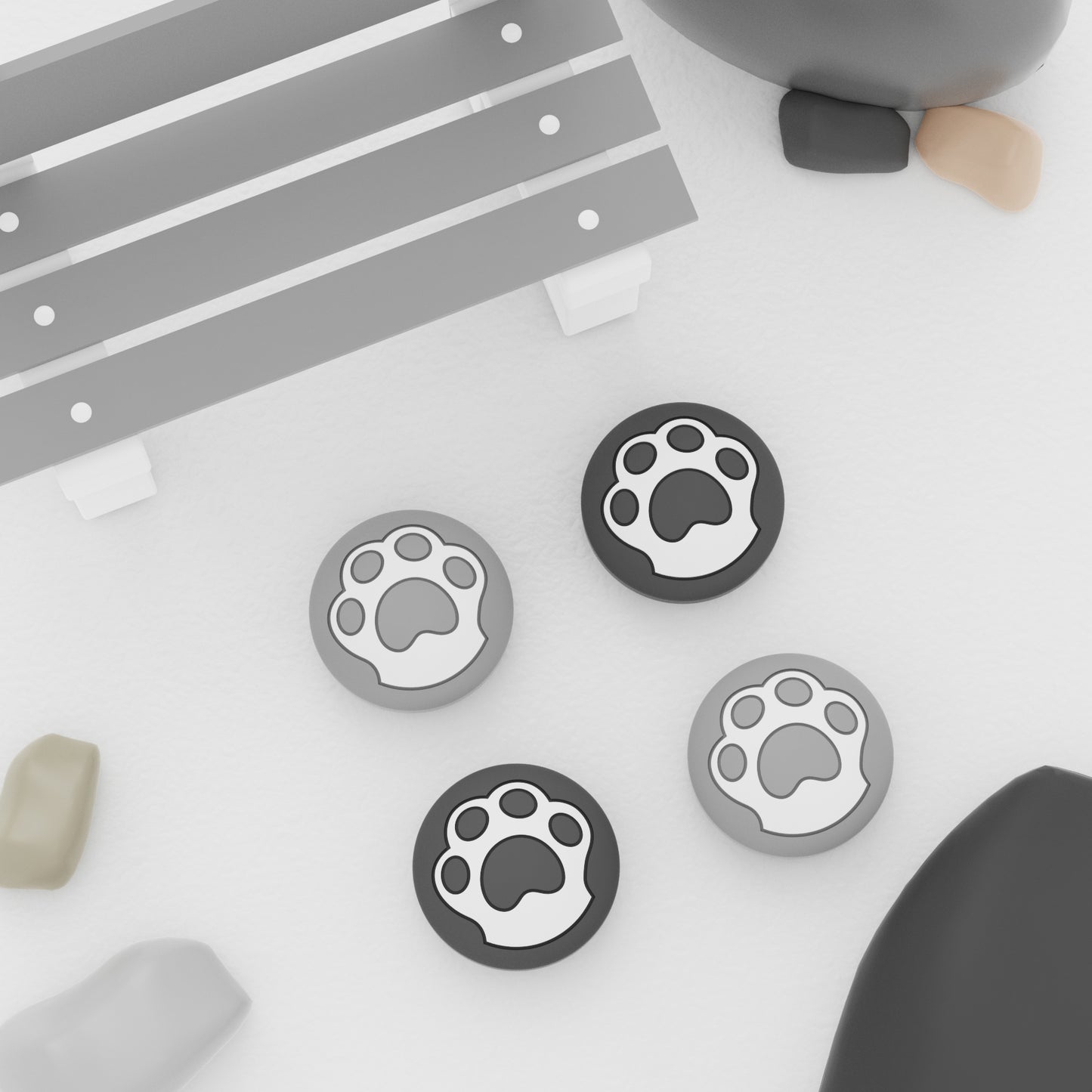 PlayVital Cat Pawデザイン サムグリップキャップ Steam Deck LCD & OLED、PS ポータルリモートプレーヤー用【グレー&ライトグレー】