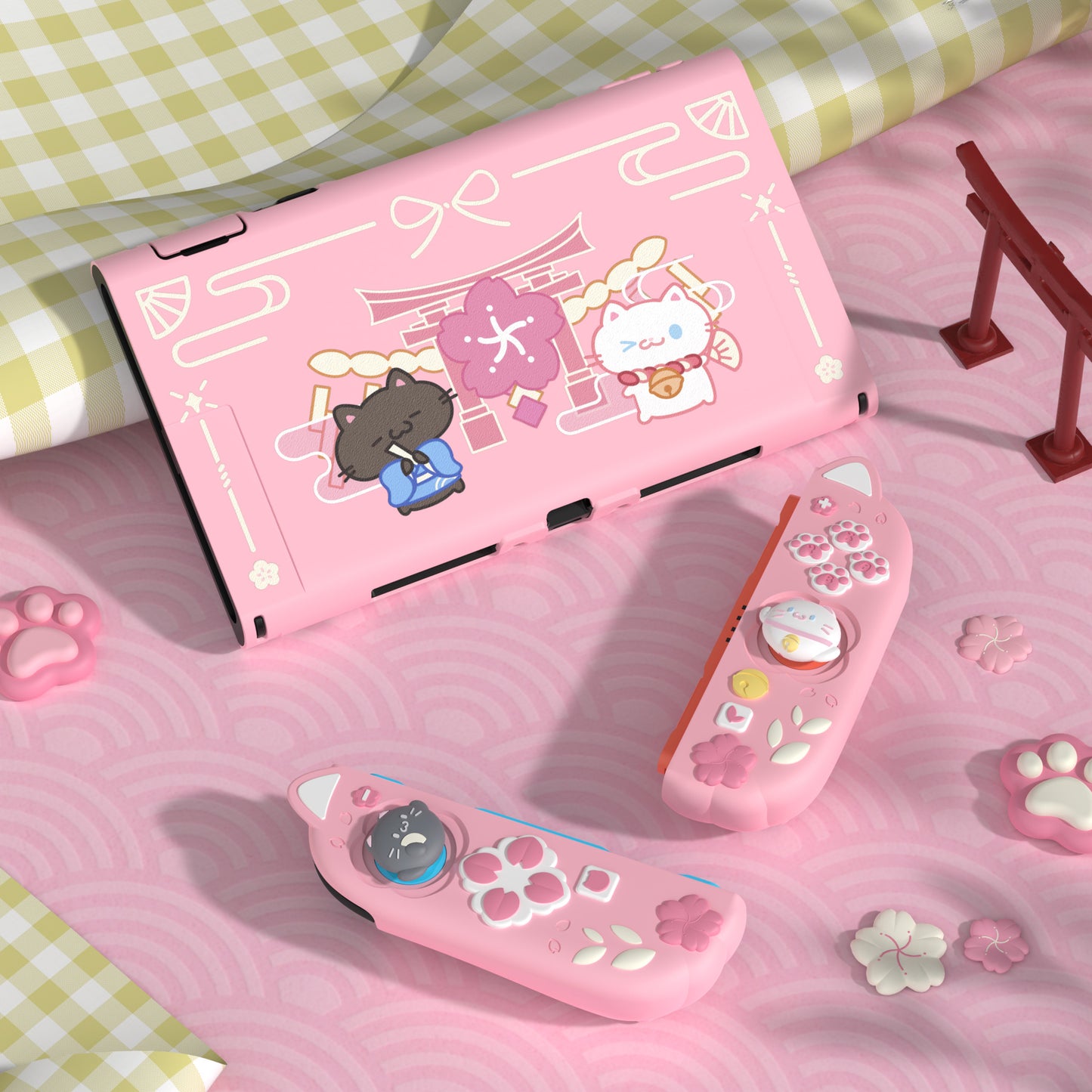 PlayVital Cherry Blossoms Kitten Nintendo Switch 2(2025)対応保護カバーケース【ピンク】