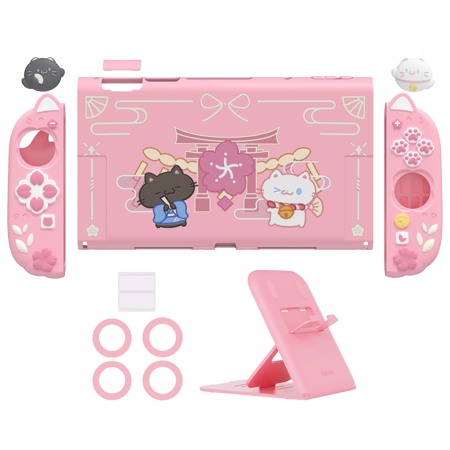 PlayVital Cherry Blossoms Kitten Nintendo Switch 2(2025)対応保護カバーケース【ピンク】