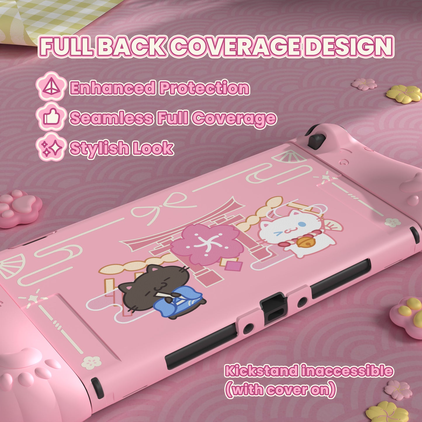 PlayVital Cherry Blossoms Kitten Nintendo Switch 2(2025)対応保護カバーケース【ピンク】