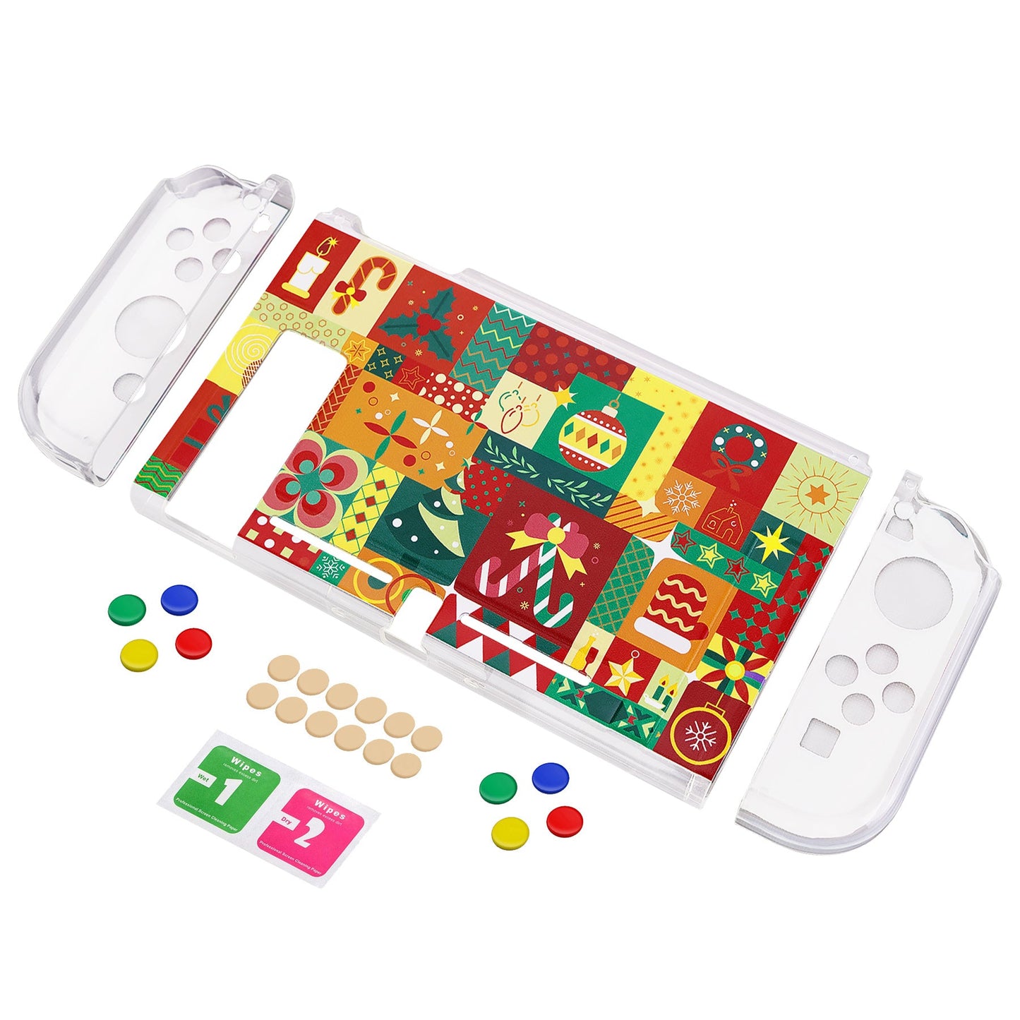 PlayVital ソフト TPU スリム保護ケース、カラフルな ABXY 方向ボタンキャップ付き NS Switch 用【クリスマスラップ】