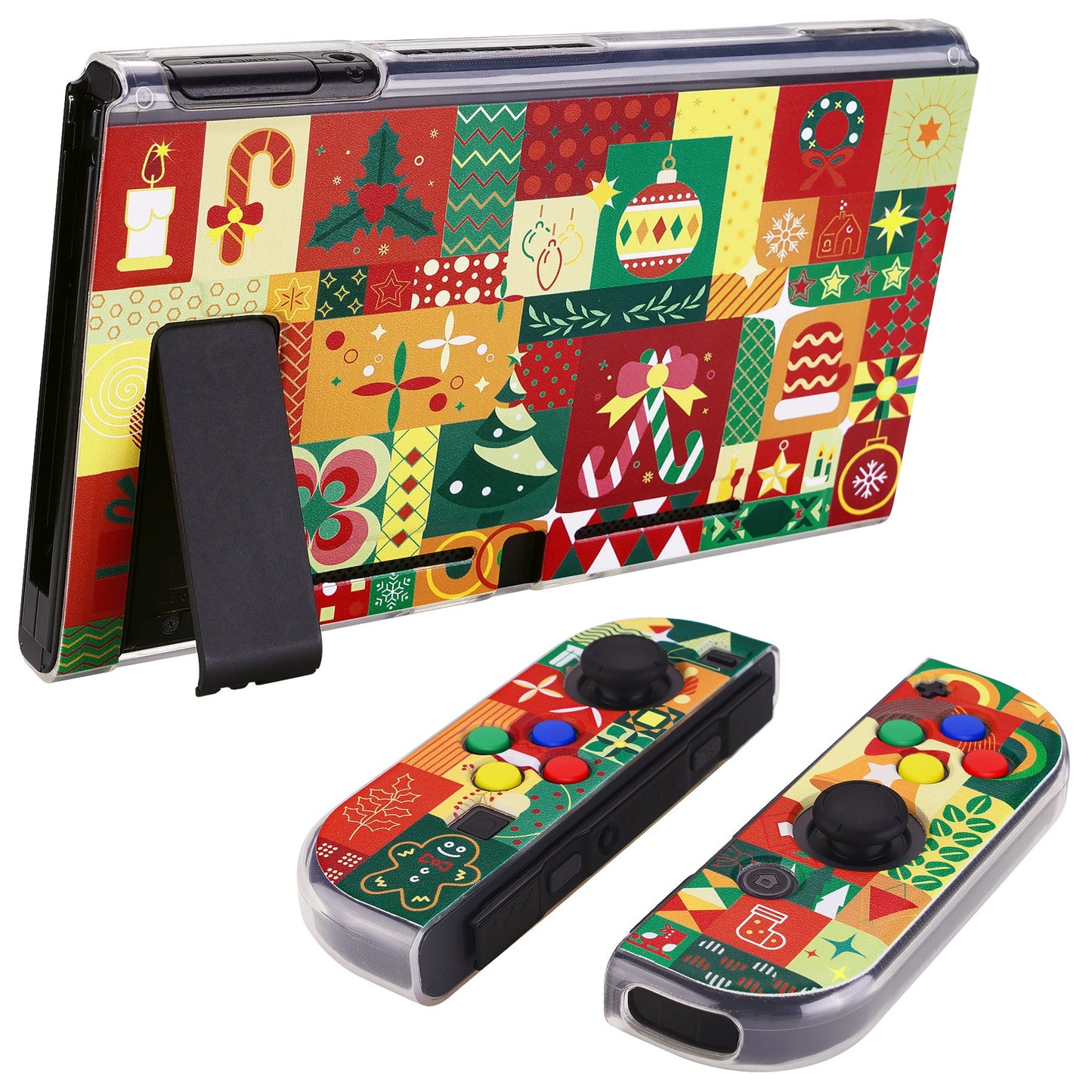 PlayVital ソフト TPU スリム保護ケース、カラフルな ABXY 方向ボタンキャップ付き NS Switch 用【クリスマスラップ】