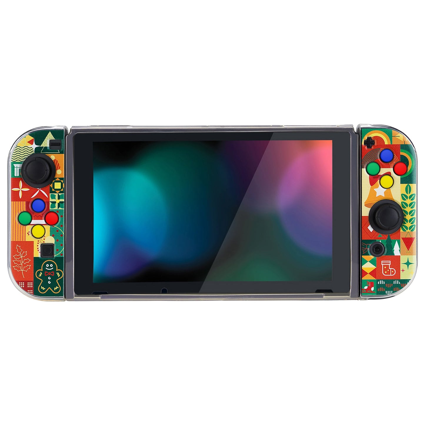 PlayVital ソフト TPU スリム保護ケース、カラフルな ABXY 方向ボタンキャップ付き NS Switch 用【クリスマスラップ】